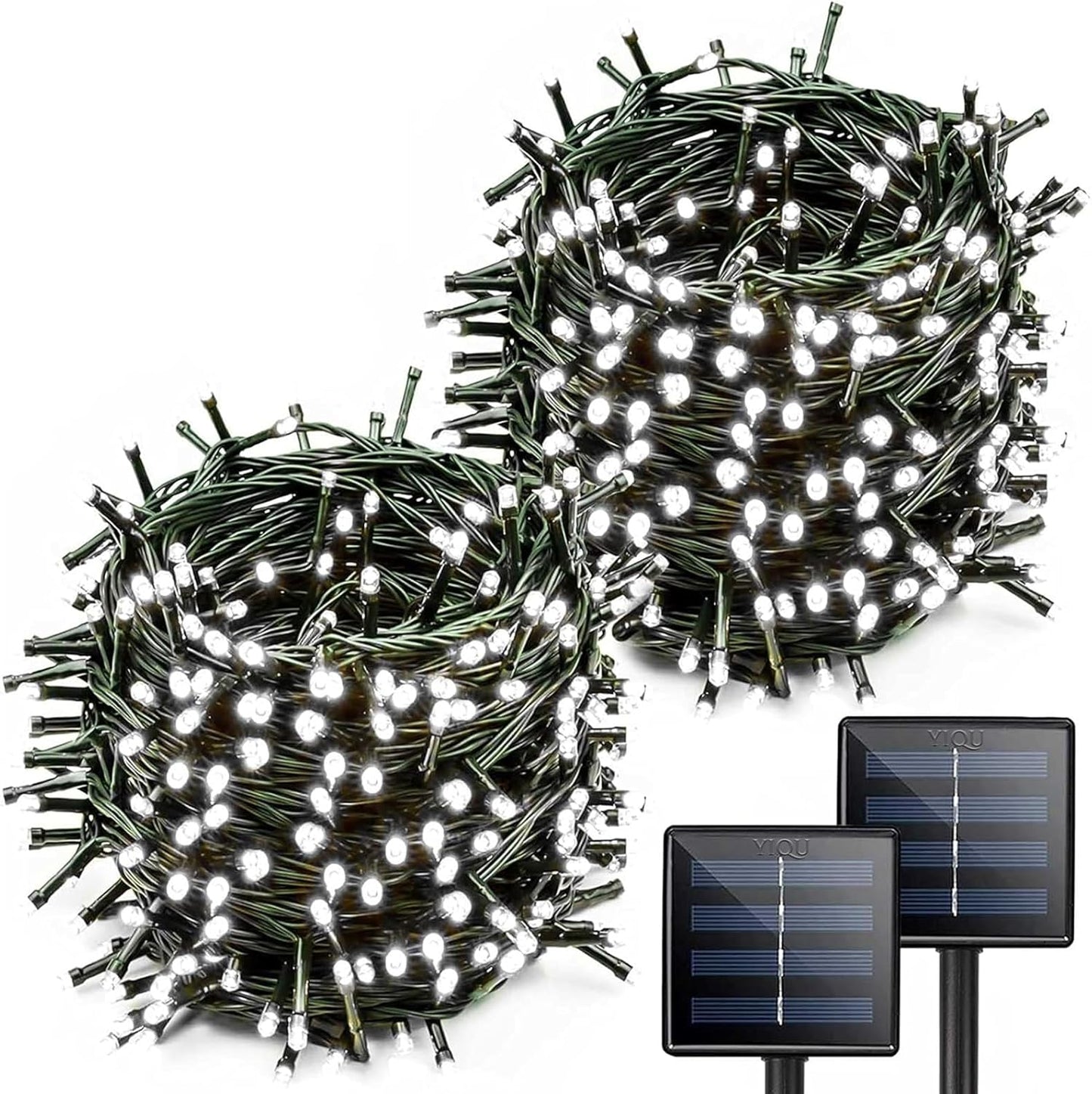 2 Pack Solar Christmas Lights Outdoor, 400 LED 144FT Extra-Long Solar String Lights Waterproof with Green Wire 8 Lighting Modes, Twinkle Light for Xmas Tree Fence Porch Garden Party Decor, Cool White