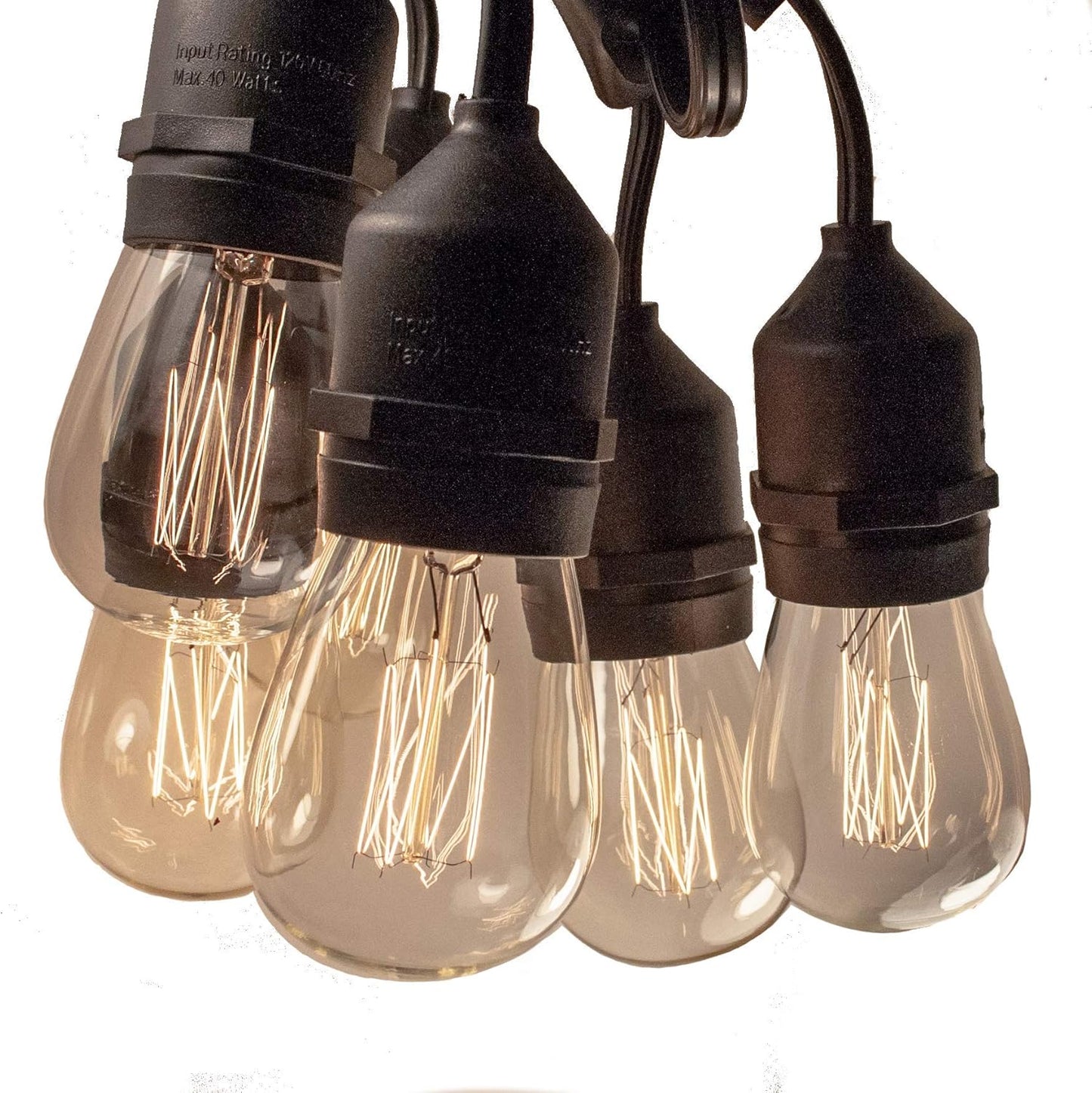 Hometown Evolution, Inc. 100 Foot E26 Commercial Outdoor Edison Bulb String Lights with Suspended Sockets (100 Foot 50 Socket, S14 Lantern Edison 11 Watt Bulbs)