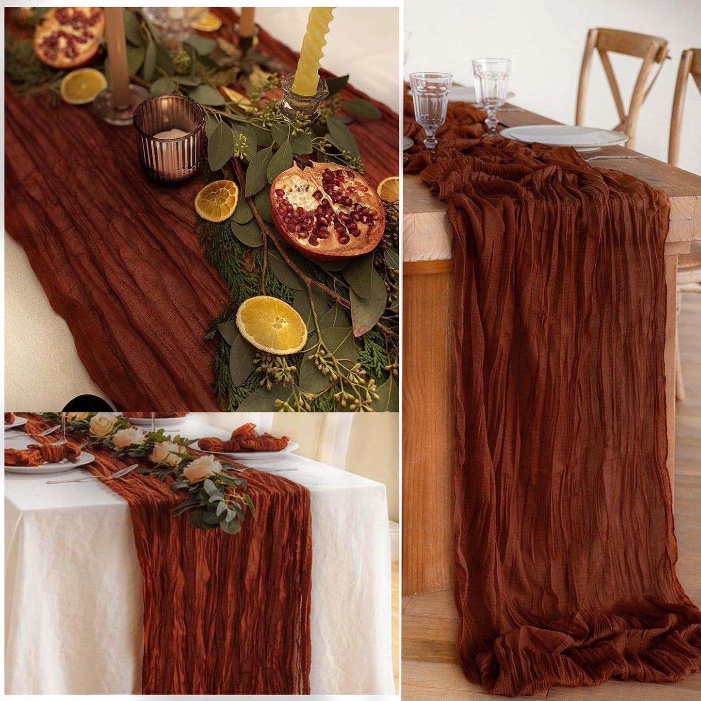 6 Pack Terracotta Cheesecloth Table Runner 10FT Boho Rustic Cheese Cloth Table Runner for Wedding 20 x 120 Inch Long Bridal Shower Baby Shower Gauze Fabric Sheer Birthday Party Table Decorations