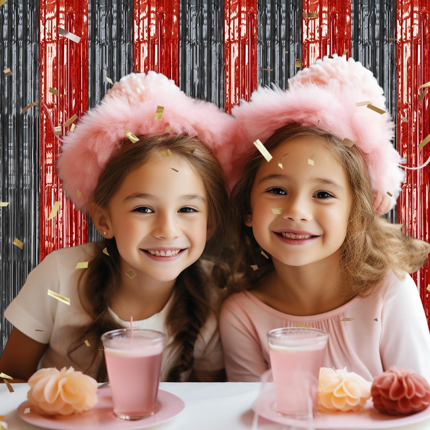 3 Pack Foil Fringe Backdrop - Red&Black Shiny Tinsel Curtains for Party Decoration/Photo Booth Props - 3.3x8.2 FT Metallic Foil Backdrop for Birthday, Wedding, Graduation, Christmas.