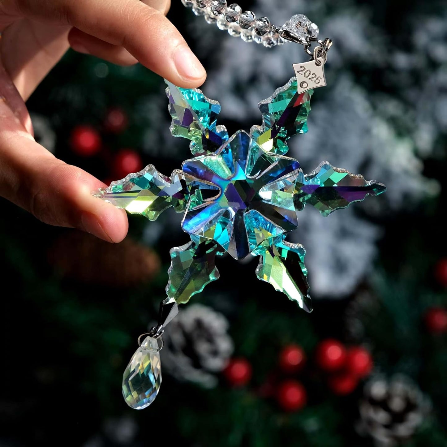 2025 Annual Christmas Ornaments Crystal Snowflake Star - Christmas Tree Ornaments Pendant Sun Catcher Home Hanging Decor (2025 Colored Crystal 2 Layers)