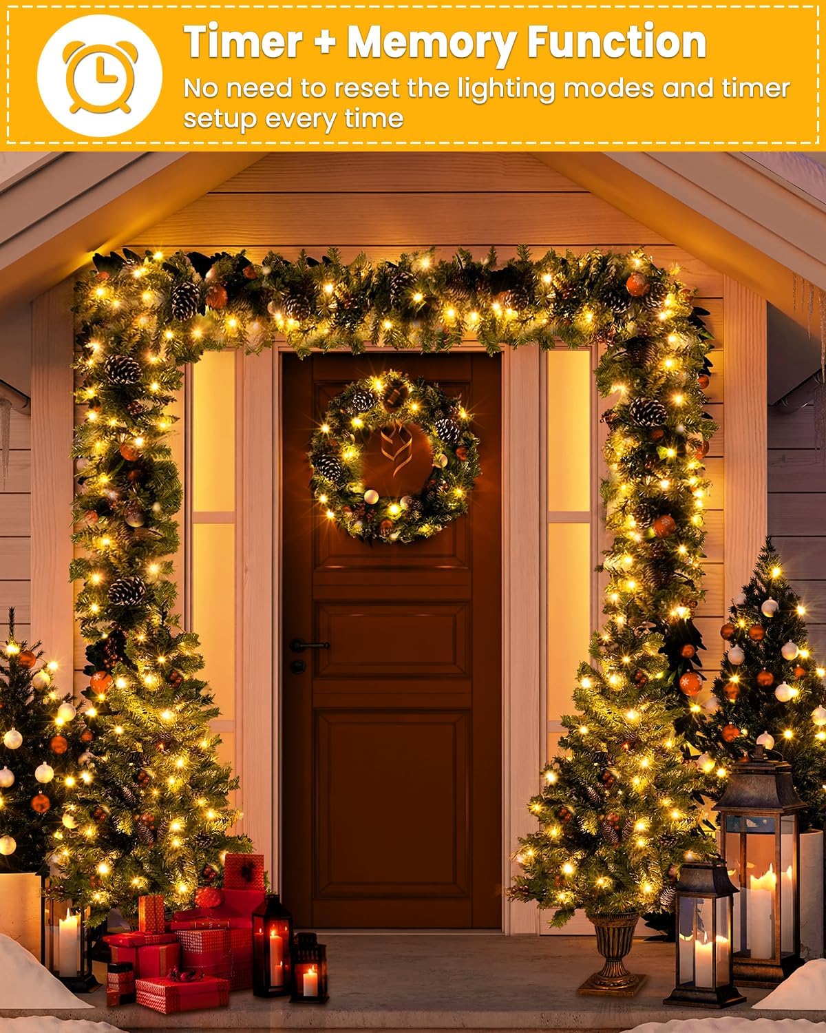 315FT 800 LED Christmas Tree Lights,String Lights Green Wire with 8 Modes, Timer and Memory, Plug in Outdoor Waterproof Twinkle Lights for Indoor Yard Xmas Holiday, Warm White