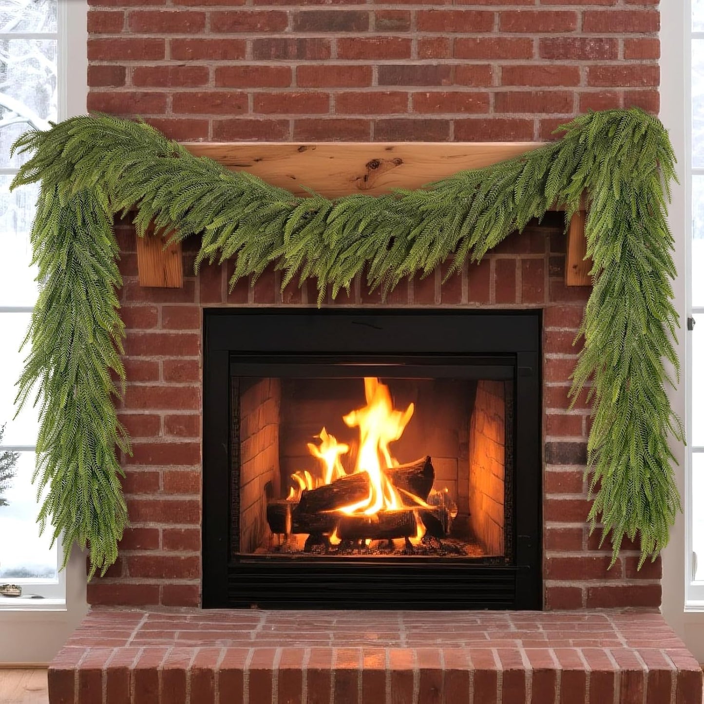 16FT Christmas Norfolk Pine Garland -1PCS, Artificial Pine Needles Garlands Faux Greenery Fake Garland for Holiday Fireplace,Table,Window,Stairs,Mante,Indoor Outdoor Decor