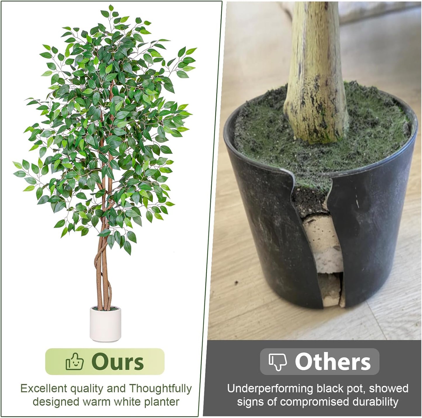 5FT Artificial Ficus Tree with White Planter, Realistic Faux Silk Indoor Outdoor Plant for Home Office Living Room, Porch, Garden Decor