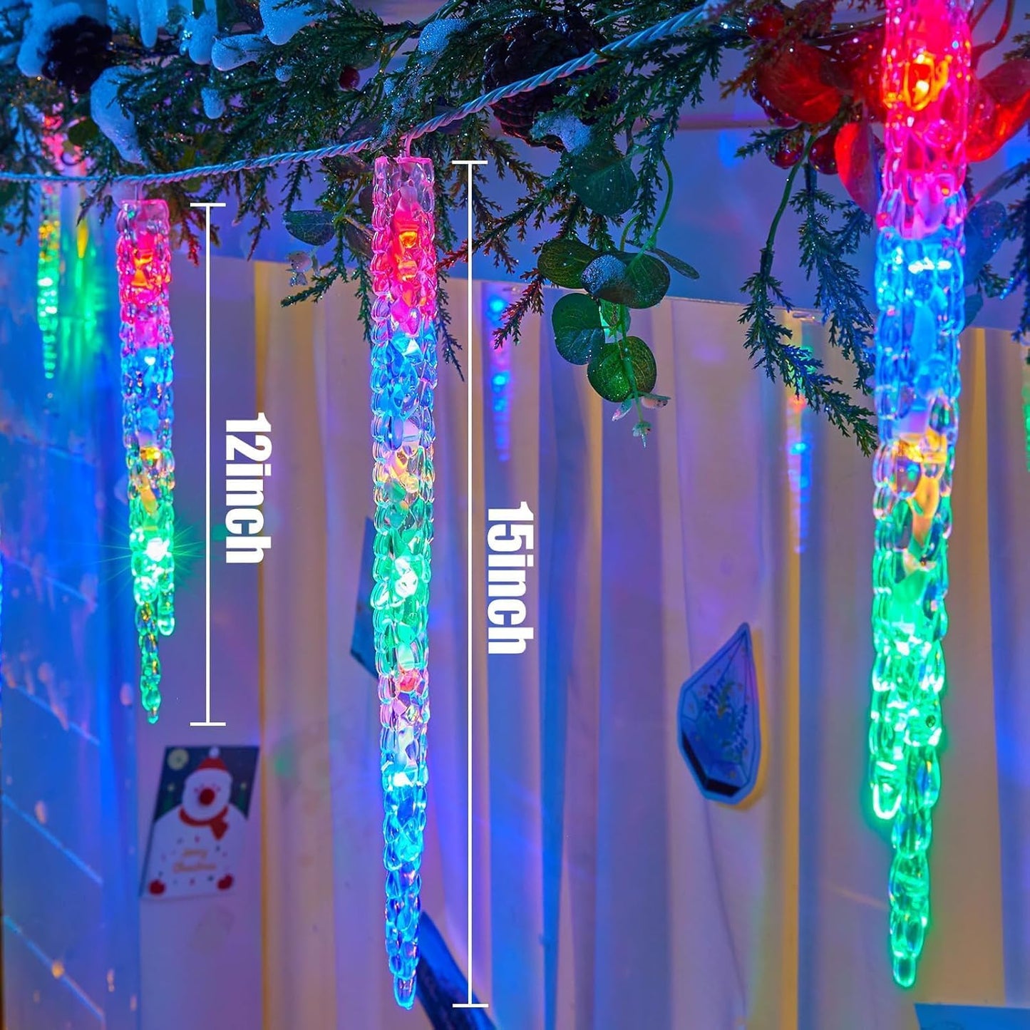 Icicle Lights Outdoor with Remote, 20ft 100 LED 20 Tubes Connectable Ice Shape Hanging Christmas Lights for Tree Patio Roof Holiday Decor, Multicolor