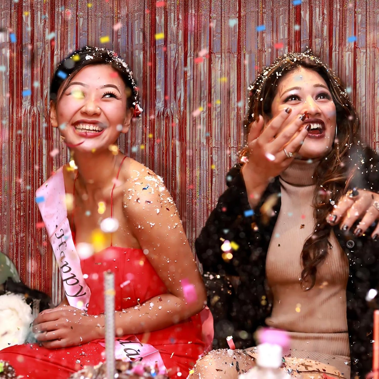 3 Pack Rose Gold Fringe Curtain Backdrop Birthday Bachelorette Party Decorations Metallic Tinsel Streamers Foil Backdrop Christmas Graduation Wedding New Year Party Decorations