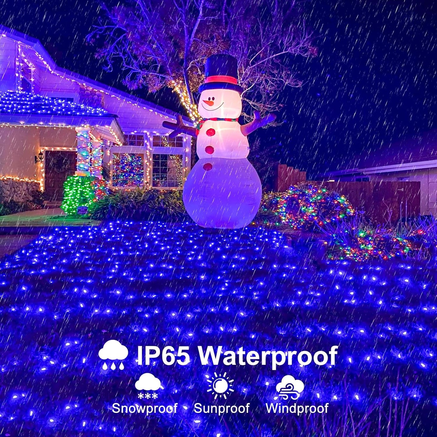 2 Pack Christmas Lights Outdoor, Total 200FT 600LED Christmas String Lights with 8 Modes Waterproof, Green Wire Twinkle Tree Lights for Indoor Patio Xmas Decor, 1 Pack Blue & 1 Pack White