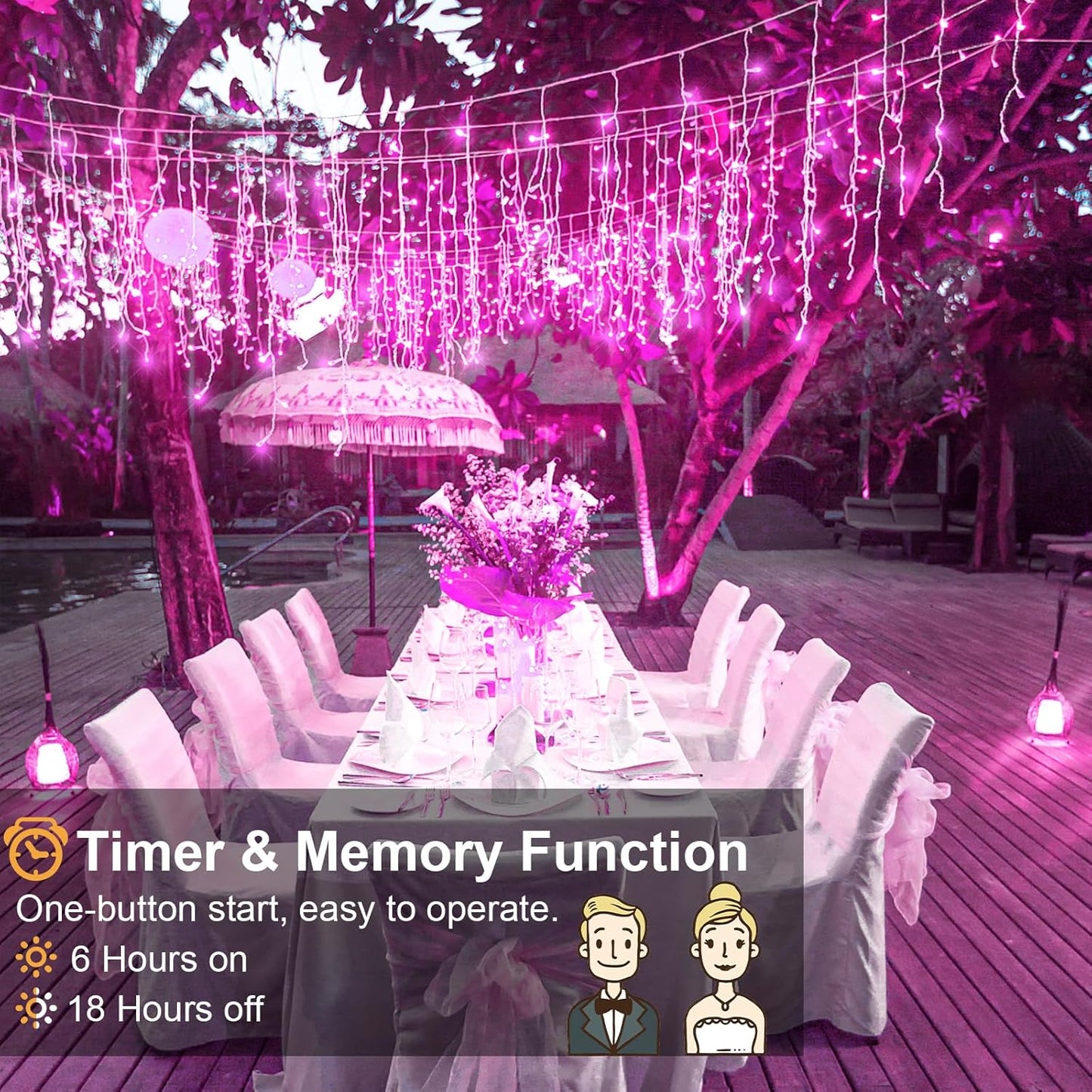 Icicle Christmas Lights Outdoor 33ft 400 LED Pink Christmas Lights for Outside 8 Modes with 75 Drops, Waterproof Icicle Light Plug in for Indoor Party House Christmas Decorations