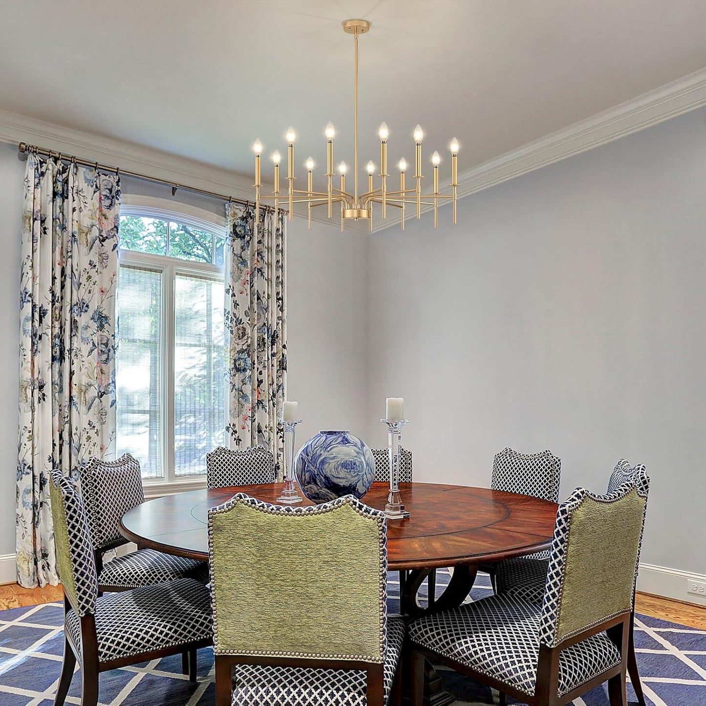 12 Light Gold Chandelier Light Fixture, Modern Farmhouse Chandeliers for Dining Room Light Fixture, Metal Candle Pendant Chandelier for Foyer Entryway Stairs Living Room Bedroom Kitchen