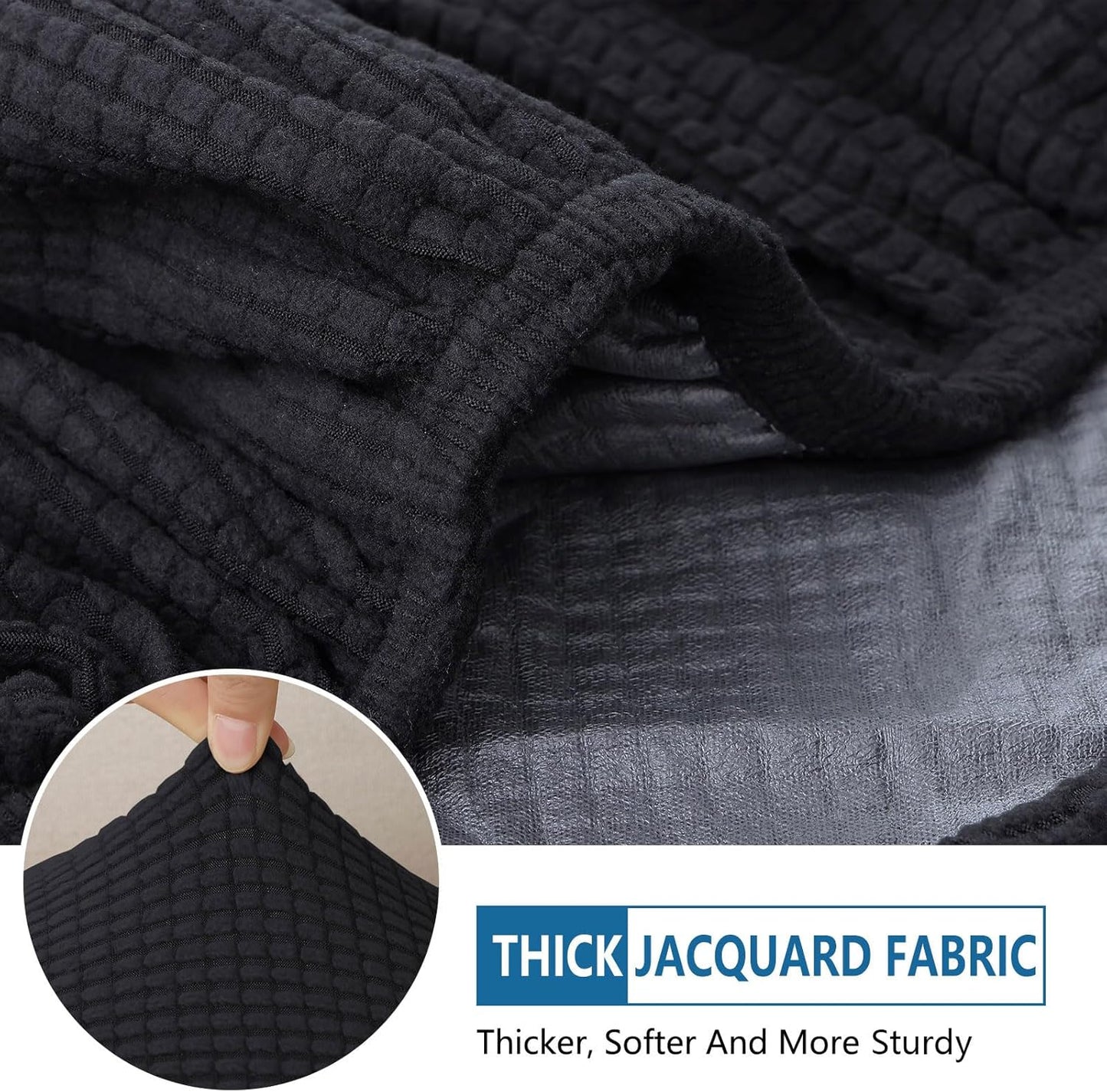 hyha Waterproof Couch Cushion Covers for Pets, Non Slip Sofa Seat Cover for Dogs Washable, Soft Thick Stretch Jacquard Fabric, Sofa Slipcovers with Elastic Bottom (1 Piece for Backrest L, Black)