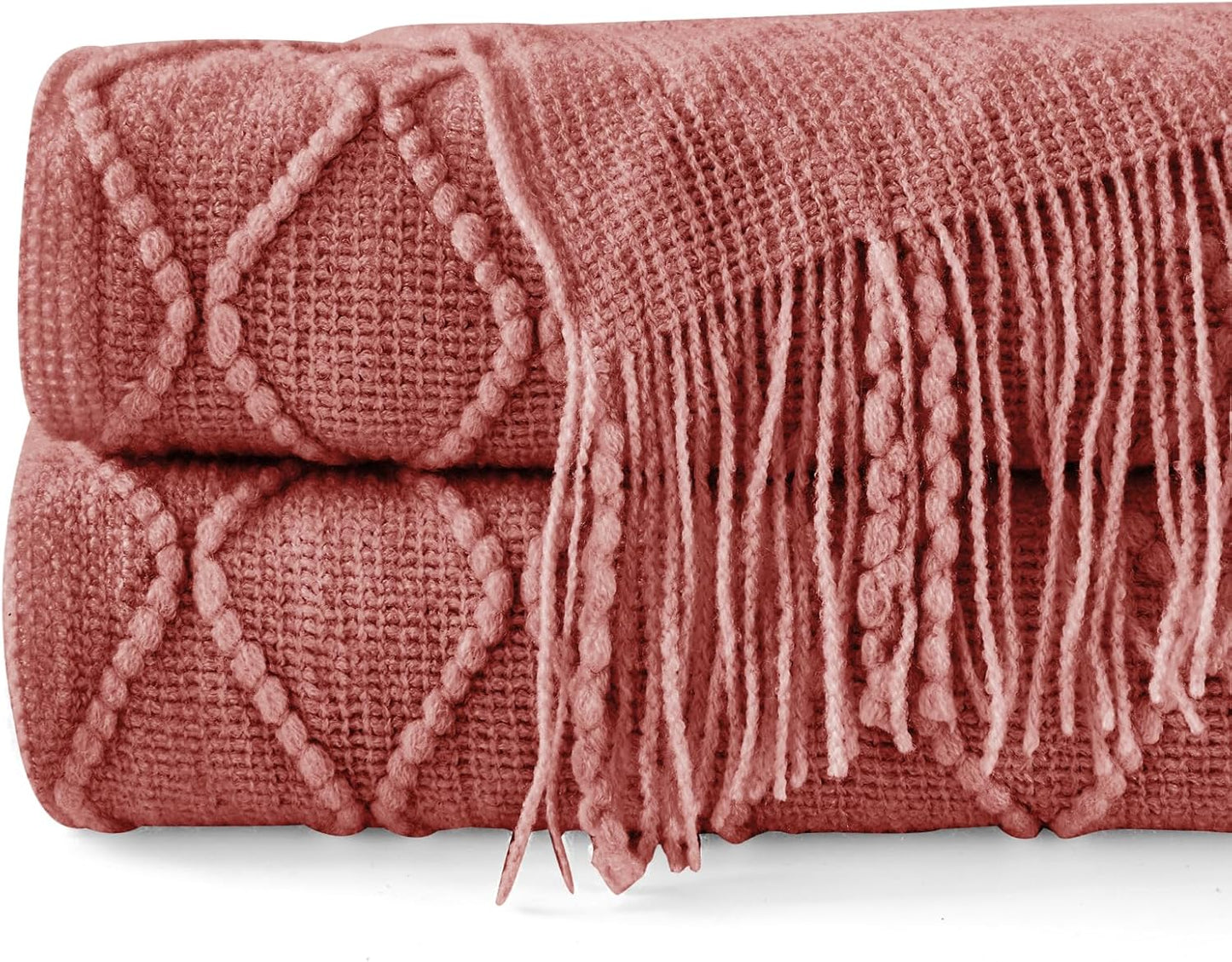 inhand Knitted Throw Blankets for Couch and Bed, Soft Cozy Knit Blanket with Tassel, Coral Pink Lightweight Decorative Blankets and Throws, Farmhouse Warm Woven Blanket for Men and Women, 60"x80"