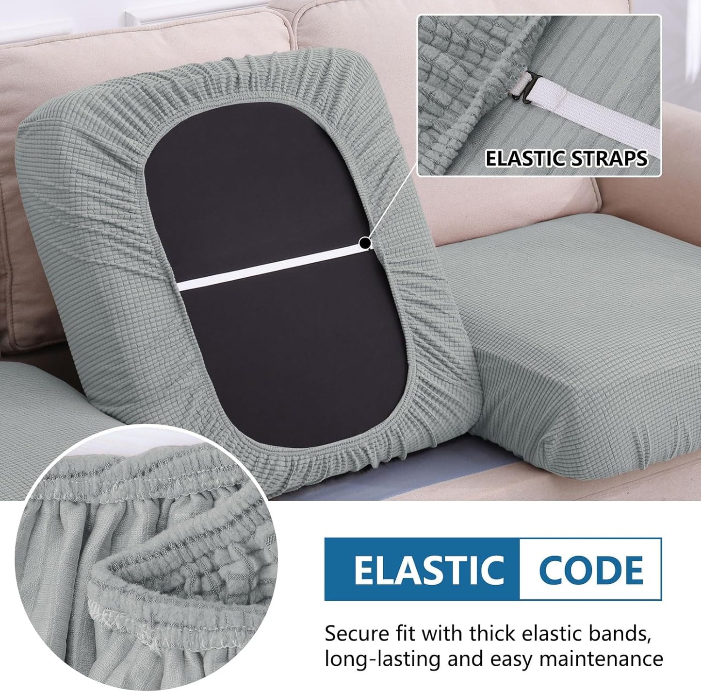 hyha Waterproof Couch Cushion Covers for Pets, Non Slip Sofa Cover for Dogs Washable, Soft Thick Stretch Jacquard Fabric, Sofa Slipcovers with Elastic Bottom (1 Piece for Backrest L, Light Grey)