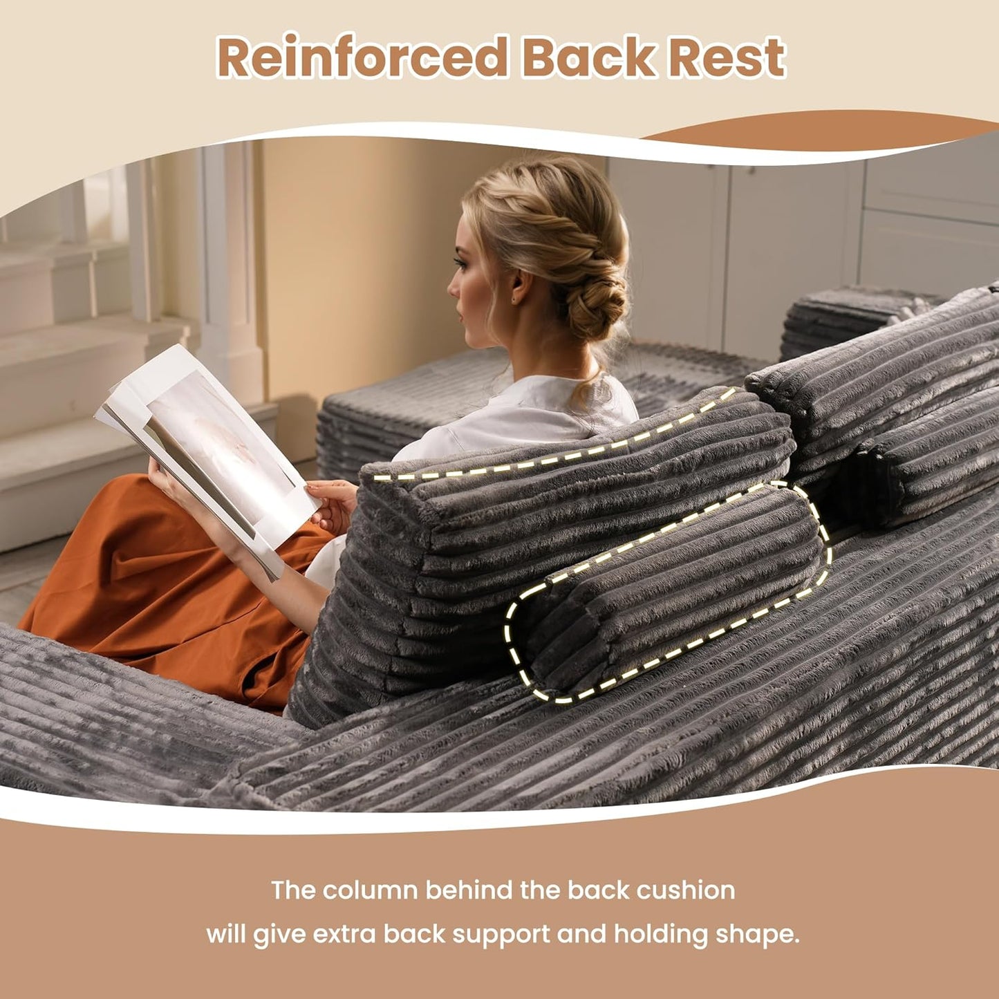 HOOOWOOO Cloud Sectional Couches for Living Room,Modular Sectional Sofa No Assembly,133X108 Inch Plush Corduroy Large U Shaped Floor Couch Set with Deep Seat Left Chaise(Gray)