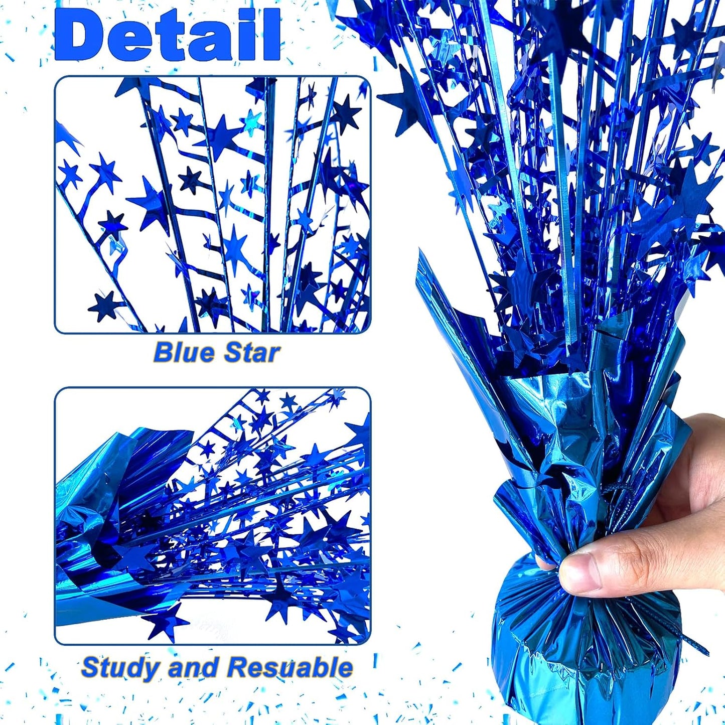 6 Pack Metallic Foil Spray Centerpiece Star Table Decoration Burst Table Centerpieces for Birthday Wedding Anniversary Graduation Holiday Party Supplies Decor, Blue