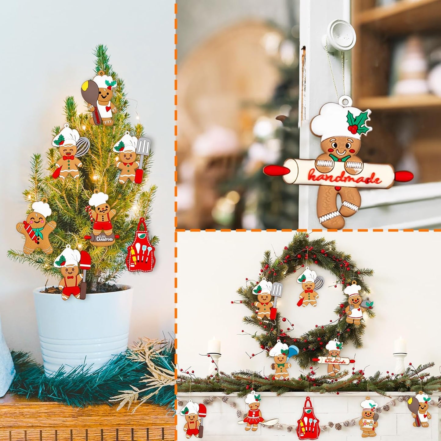 12pcs Gingerbread Christmas Decoration for Tree - Cooking Gingerbread Man Ornaments Christmas Hanging Decor for Xmas Tree Home Kitchen Decor Party Supplies