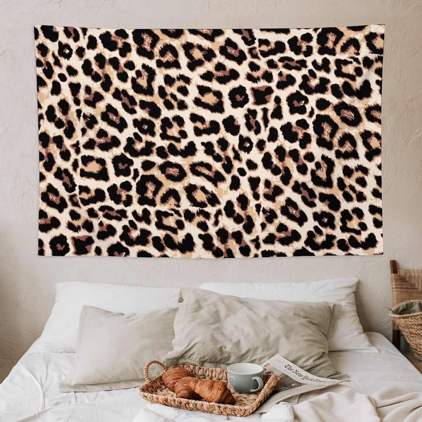 HZOHNAGO Leopard Print Tapestry Rustic Brown Leopard Wild Animal Printed Wall Tapestry Painting Wall Hanging for Bedroom Living Room Dorm 60" W x 40" H