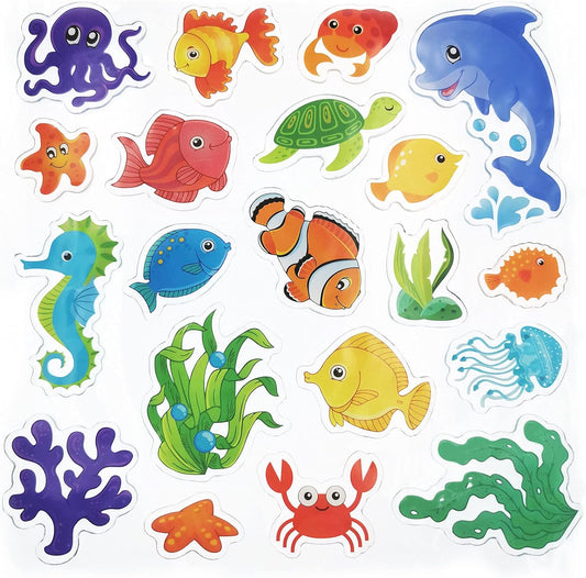 20 Pieces Sea Animals Thick Gel Clings Ocean Window Gel Clings Decals Stickers for Toddlers Kids Adults Home Airplane Classroom Nursery Sea Animals Party Supplies Decoration Removable and Reusable