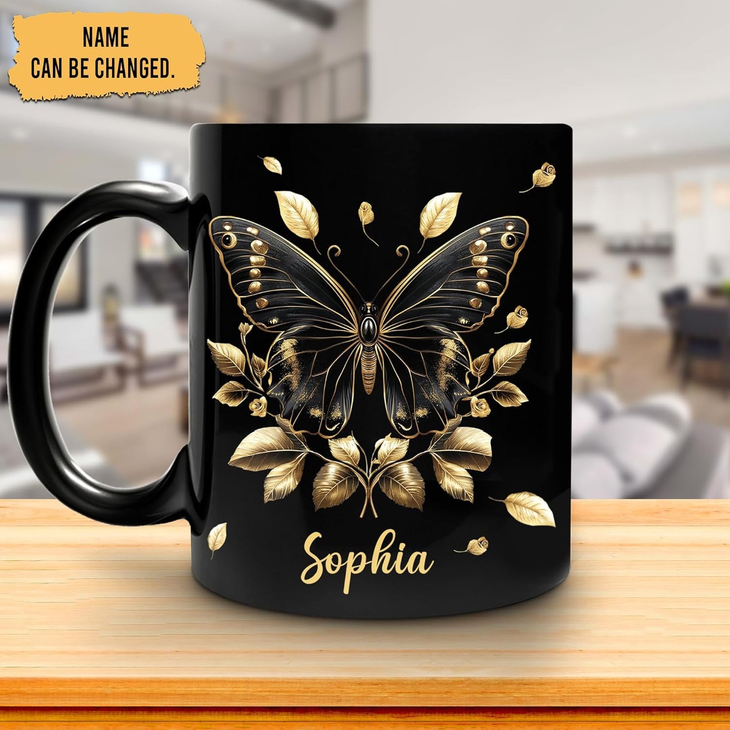 Hyturtle Personalized Yellow Butterfly Mug - Butterfly Gifts For Women Lovers - Animal Gift For Bird Lover Her - Bird Gifts For Mom on Mother Day - Custom Name Coffee Cup Ceramic Mug 11 Oz 15 Oz
