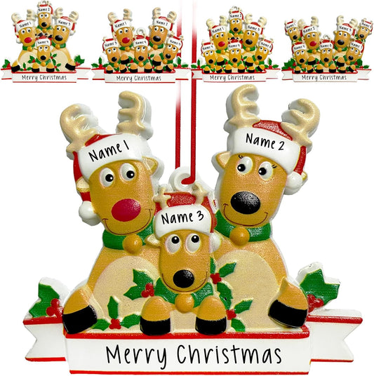 2025 Personalized Christmas Ornaments Family of 2/3/4/5/6/7/8,Custom Deer Christmas Ornaments Deorations with Names,Customized Xmas Ornament Tree Deorations,Personalized Xmas Ornament Gifts