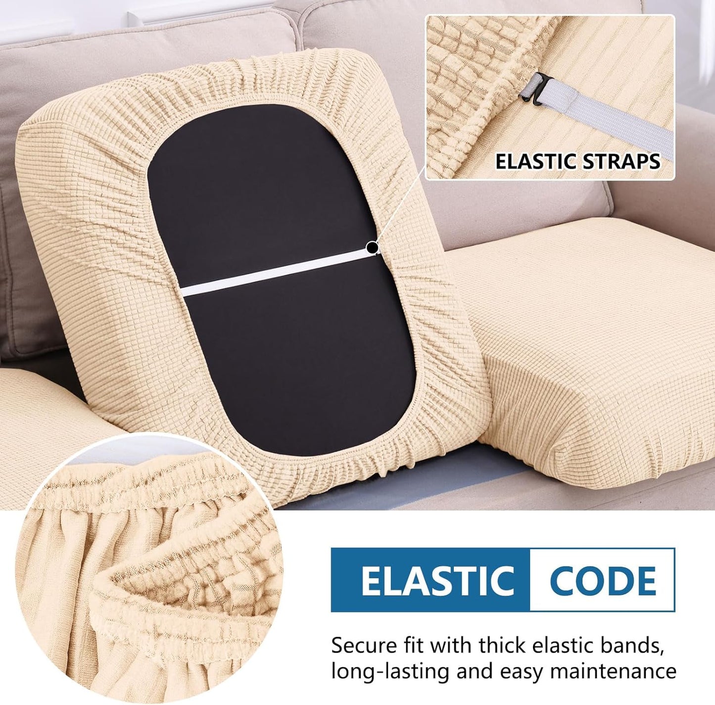 hyha Waterproof Couch Cushion Covers for Pets, Non Slip Sofa Seat Cover for Dogs Washable, Soft Thick Stretch Jacquard Fabric, Sofa Slipcovers with Elastic Bottom (1 Piece for Large, Beige)