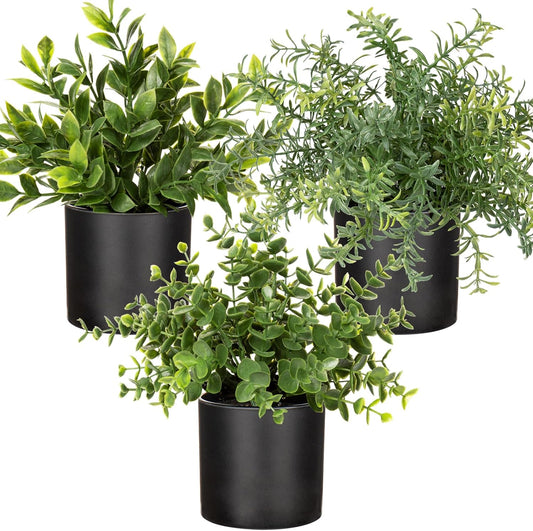 3 Pack Small Fake Plants for Shelf Decor Accents with Plastic Pot Artificial Potted Plants for Rustic Farmhouse Decor Faux Plants Indoor Fake Potted Plants Artificial for Home Office Bookshelf Decor