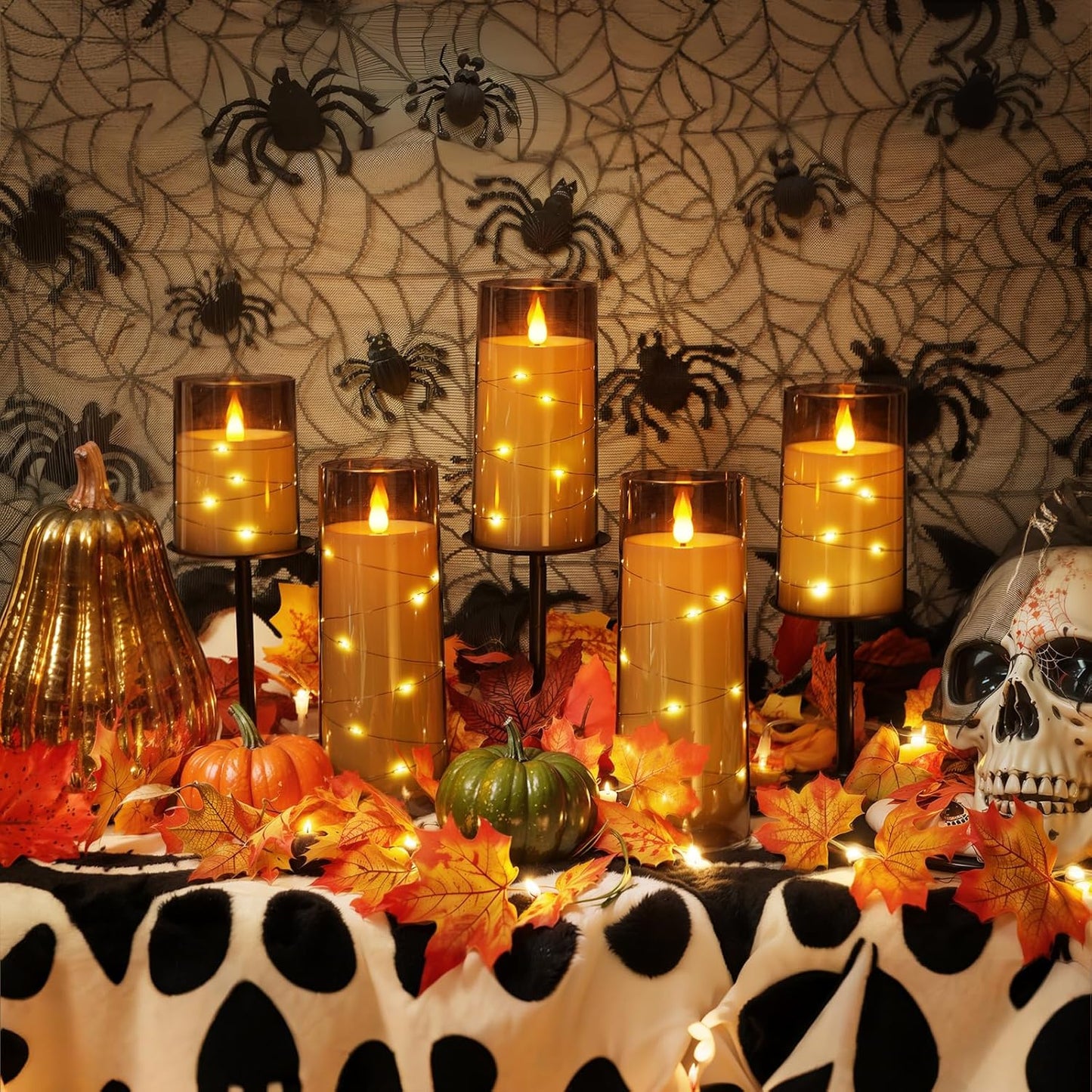 Homemory 9 Pcs Flameless Candles with Embedded Star String Fairy Lights, Battery Operated Candles, LED Fake Candles with Remote Control and Timer, Gray Acrylic