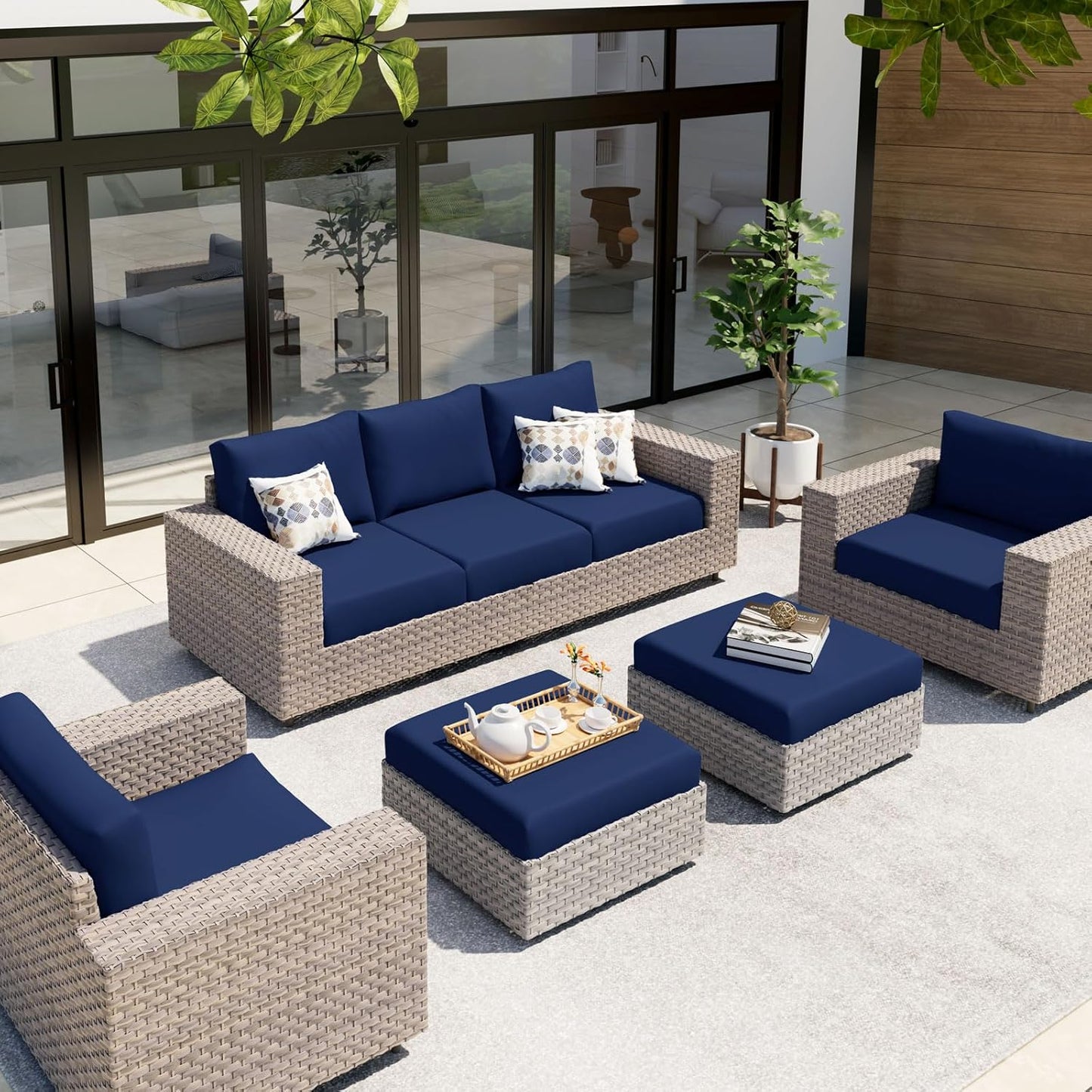 hyha Waterproof Couch Cushion Covers, Stretch Sofa Couch Seat Slipcover for Dog Washable, Non-Slip Waterproof Outdoor Cushion Covers for Patio Furniture Replacement (3 Pieces, Navy)