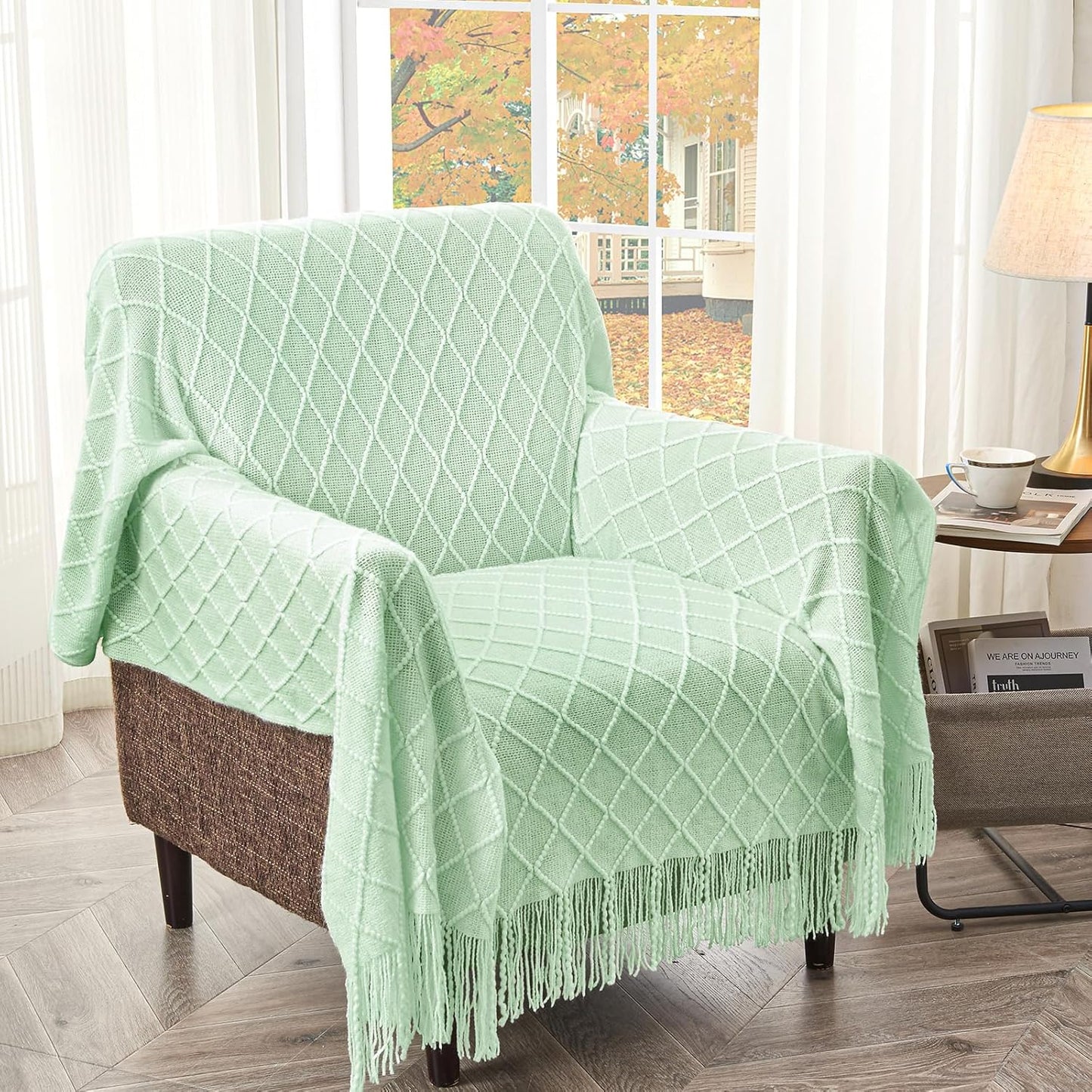 inhand Knitted Throw Blanket for Couch and Bed, Soft Living Room Home Decor Knitted Blanket with Tassel, Outdoor Lightweight Breathable Summer Blanket, Farmhouse Warm Woven Decorative, 50"x60"