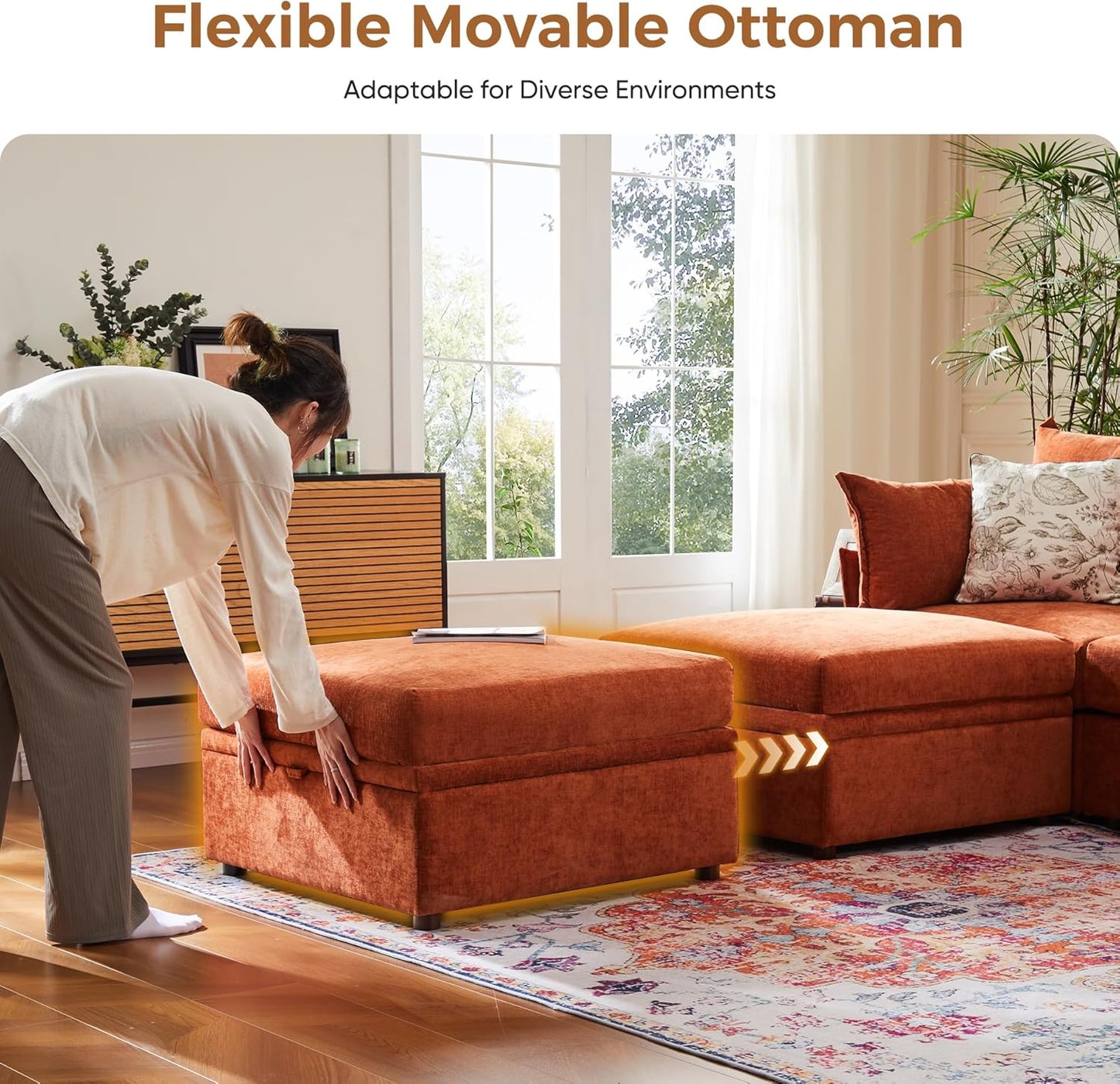 134.6" Modular Sectional Sofa, U Shaped Couch Set for Living Room, Large 8-Seater Comfy Cloud Couches with Movable Storage Ottoman,DIY Combination - Chenille Terracotta