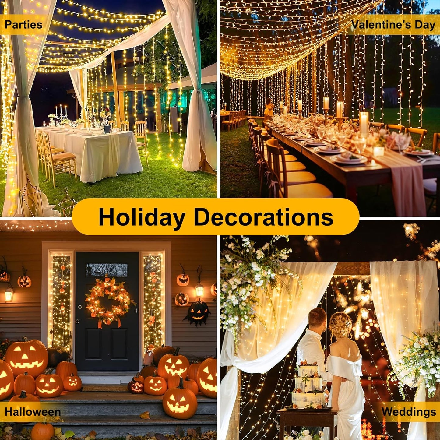 196 FT 600LED Christmas Lights Plug in,Warm White Waterproof Fairy Lights with Timer/8 Modes, Christmas Tree Lights Lighting Outdoor Indoor Garden Party Wedding Christmas Tree Decoration