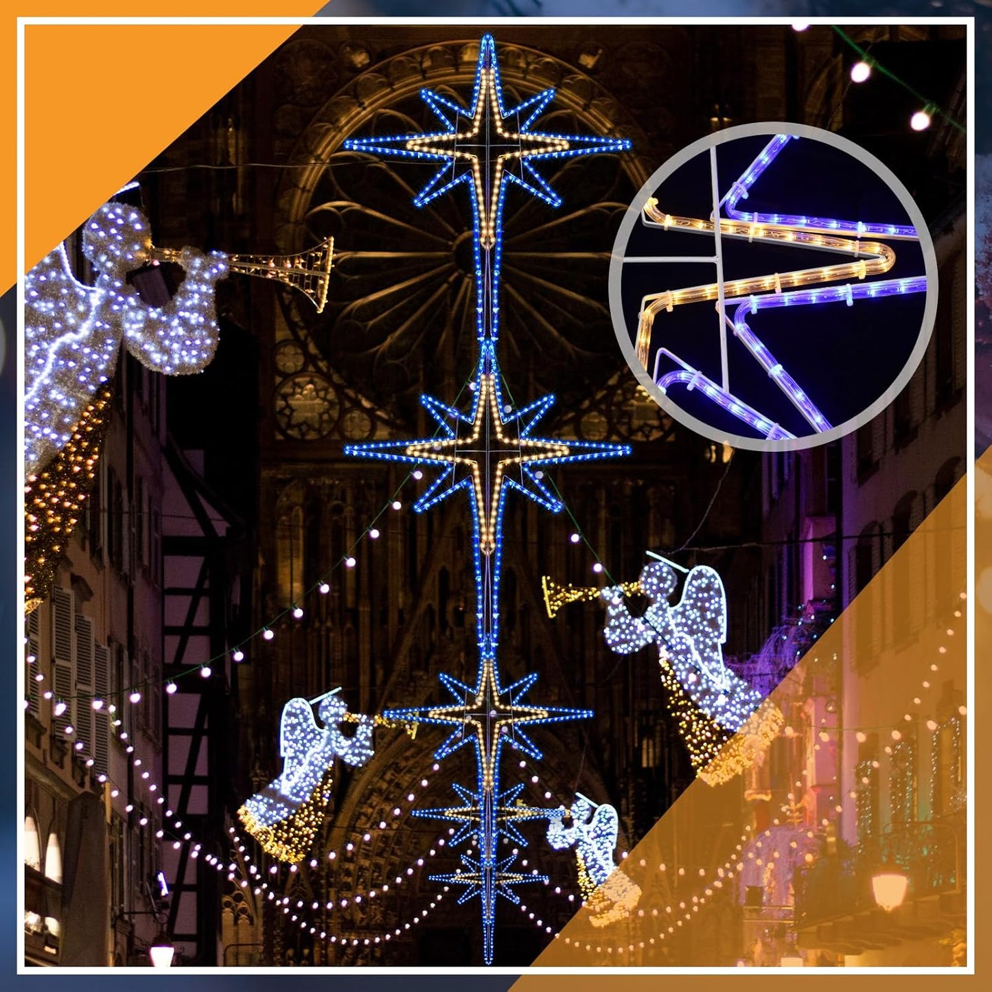 43" Christmas Star of Bethlehem LED Star Hanging Lights Nativity Holy Family Light for Door Window Porch Wall Decoration Plug Operated Lighted Hanging Tree Topper(Warm Light)