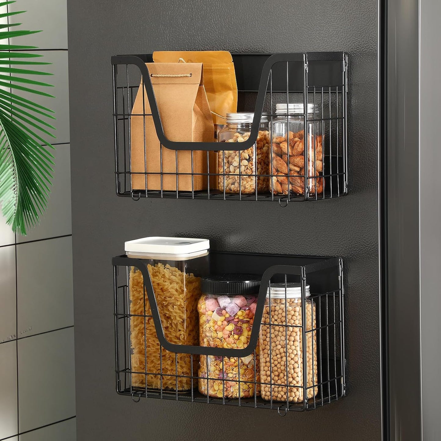 2 Pack Magnetic Shelf for Fridge Fruit Storage Container Fridge Magnetic Baskets Fruit Potato Onion Storage Bins, Pantry Organizer Refrigerator, Kitchen Counter, Cabinet, 12.4 x 7.9 x 5 Inch