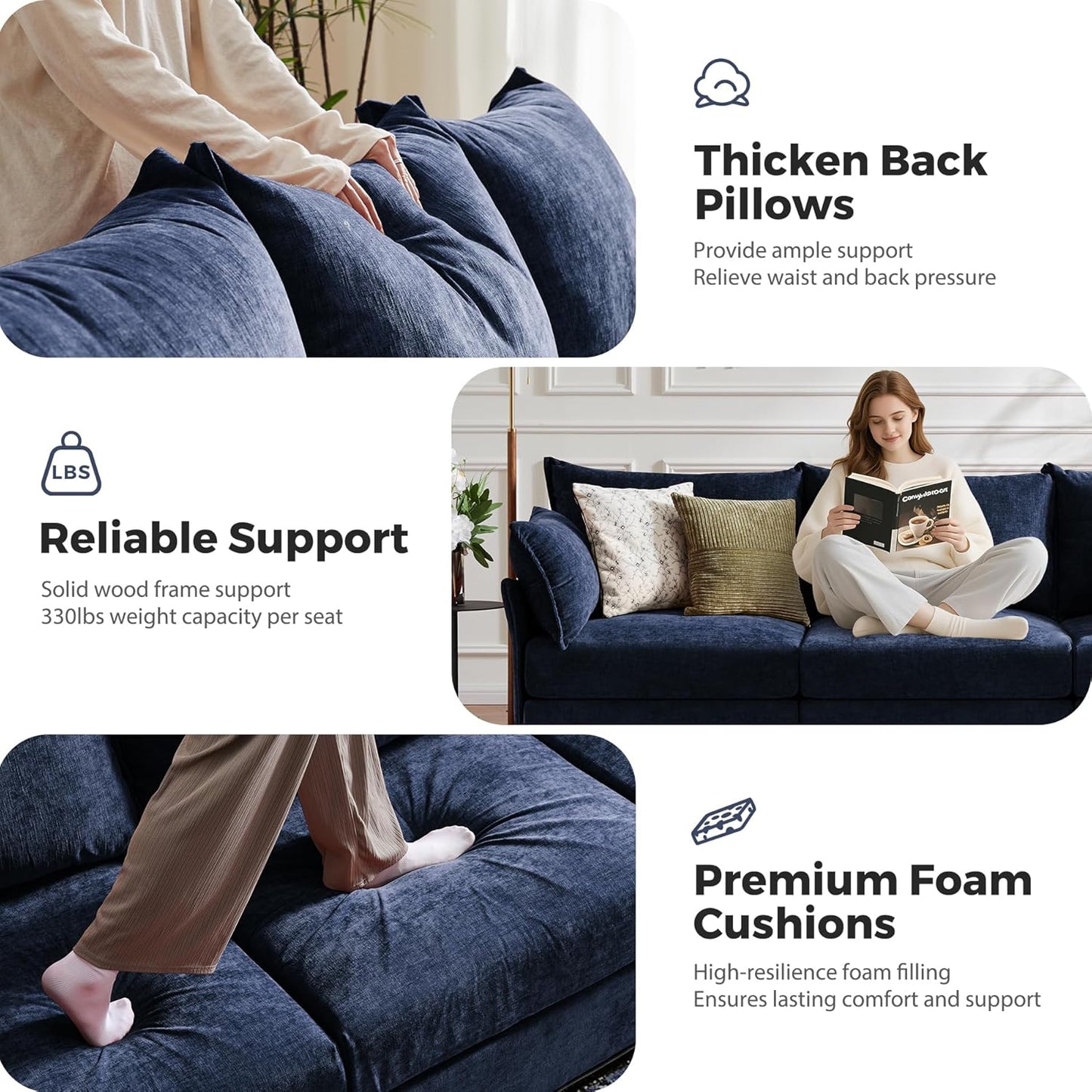 198.6" Oversized Modular Sectional Sofa, U Shaped Convertible Couch with Movable Ottoman, Large 10 Seats Corner Couches for Living Room Deep Seat Blue Chenille