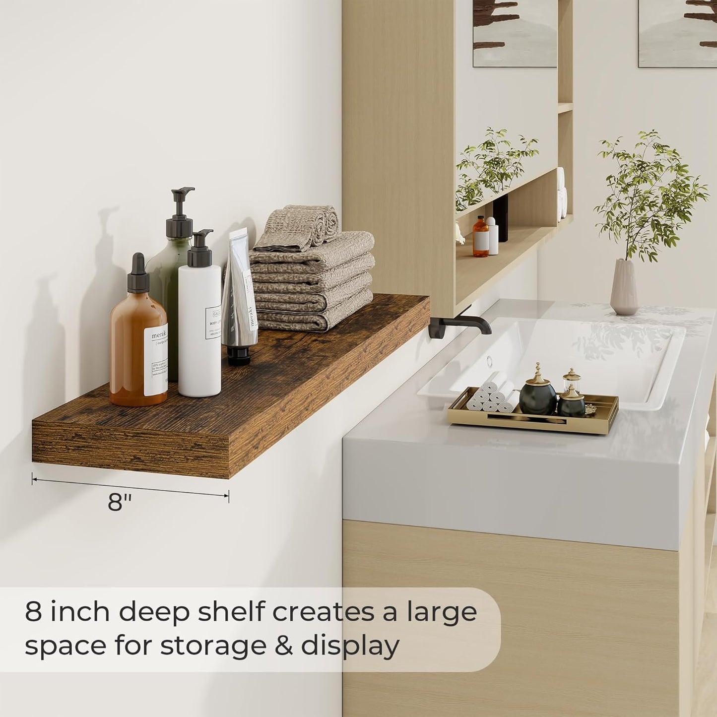 36 inch Floating Shelves Wall Shelves for Office with Invisible Brackets, 8 inch Deep Shelves for Bathroom, Living Room, Kitchen, Office, 36x7.9 inch deep Set of 2, Brown