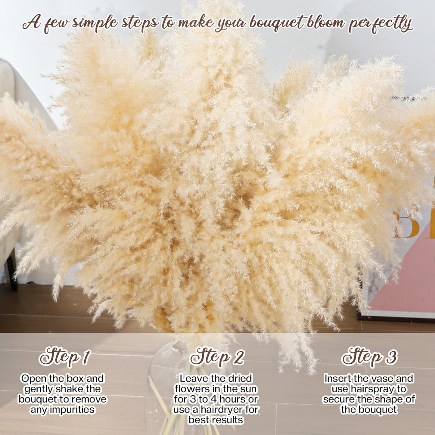 40" 33PCS Dried Pampas Grass Decor Tall,Large Natural Beige pompas Grass Tall Pampas Grass for Floor Vase,Wedding,Party,Farmhouse,Boho Home Decor,and Creating a Bohemian Ambiance