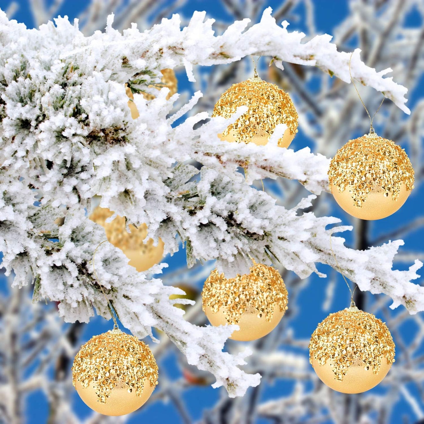 4" Gold Shatterproof Christmas Ball Ornaments, 4pc Set for Xmas Trees and Holiday Decor