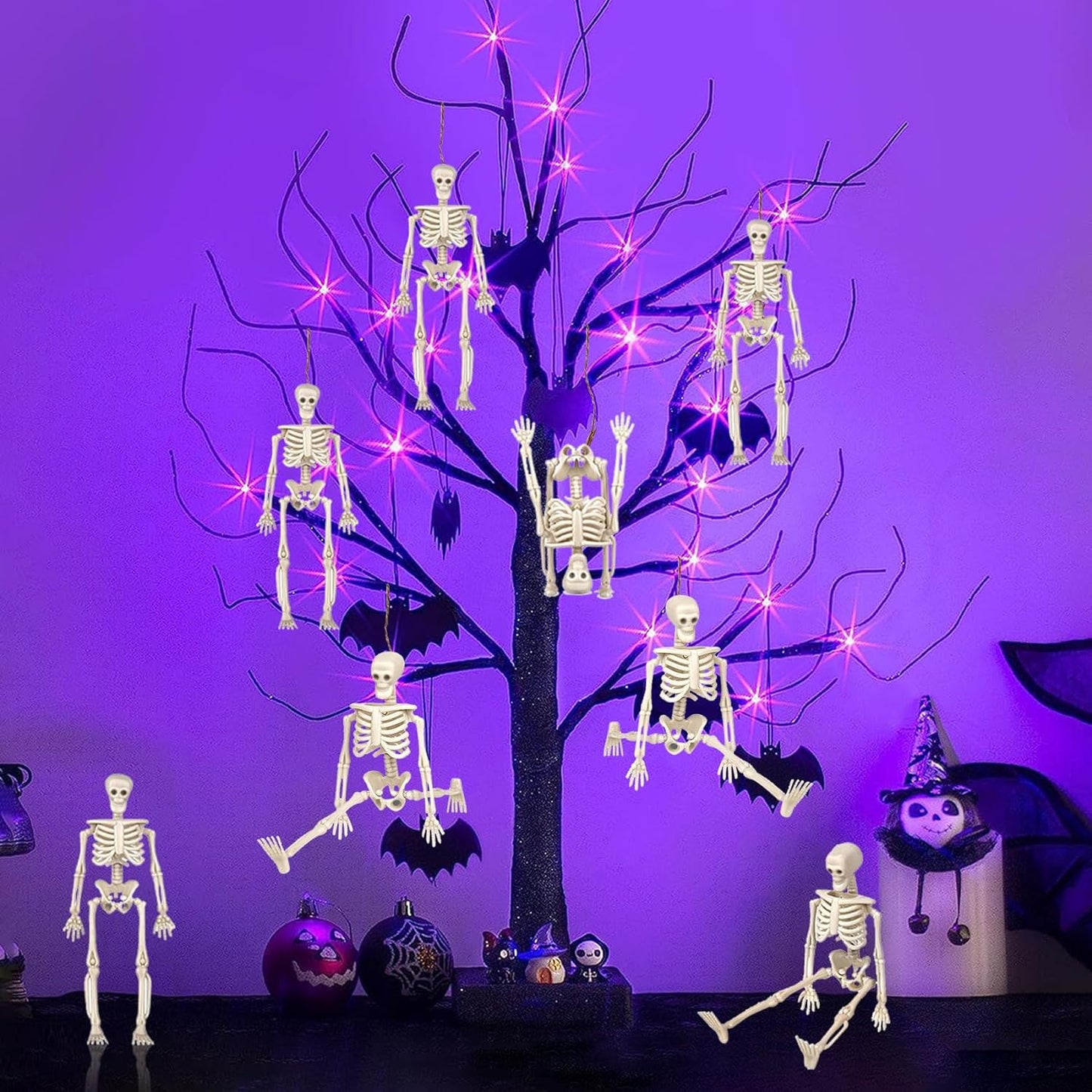 16 Pcs Halloween Mini Skeleton Figurine Decoration,6”Halloween posable Skeleton Decor,Small Plastic Skeleton Figure for Spooky Home Decor Haunted House Decorations Party Favors