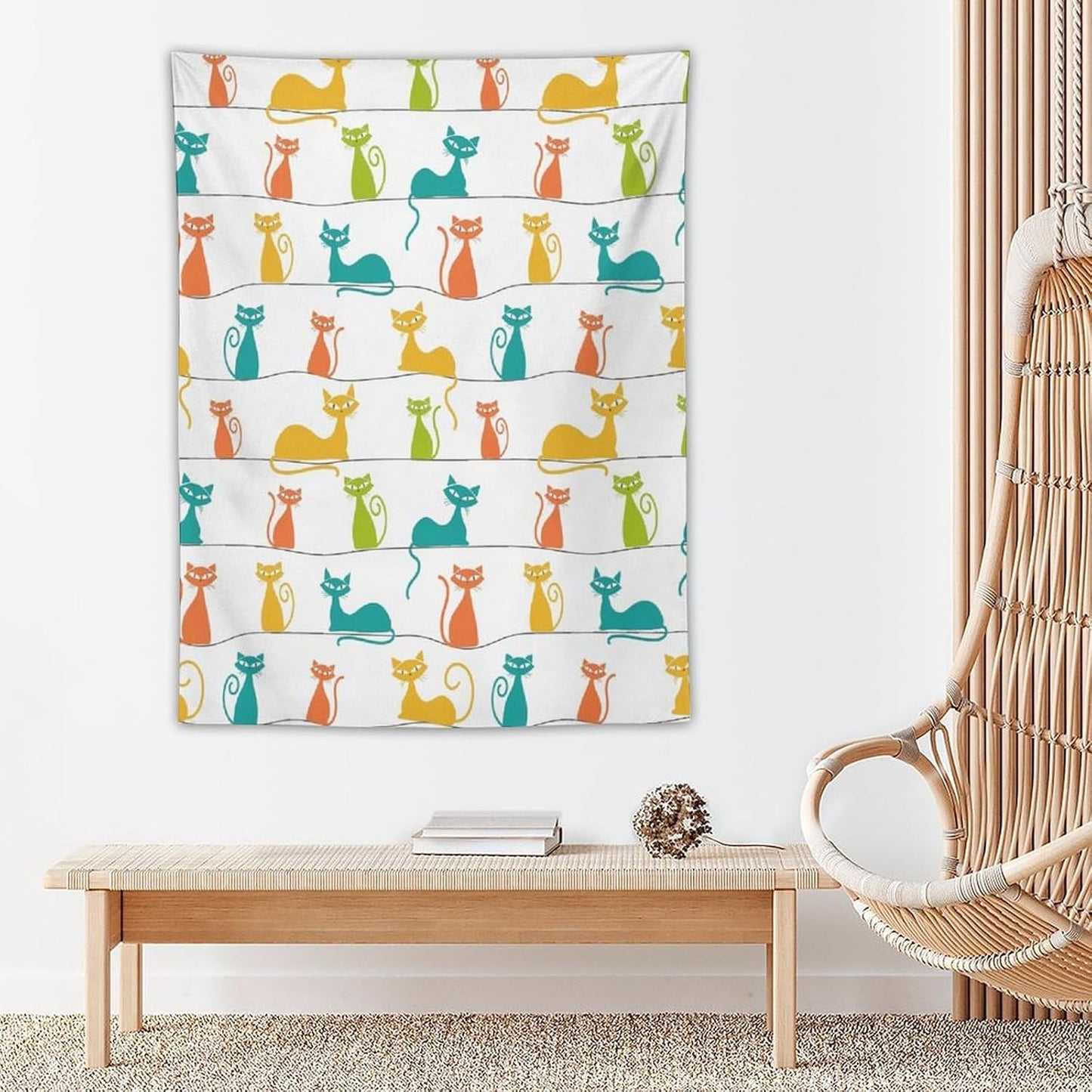 ICMOLYYENLO Boho Medieval Cat Tapestry, Abstract Atomic Starburst Geometric Aesthetic Art Wall Hanging For Bedroom Living Room Dormitory 50x60 Inches