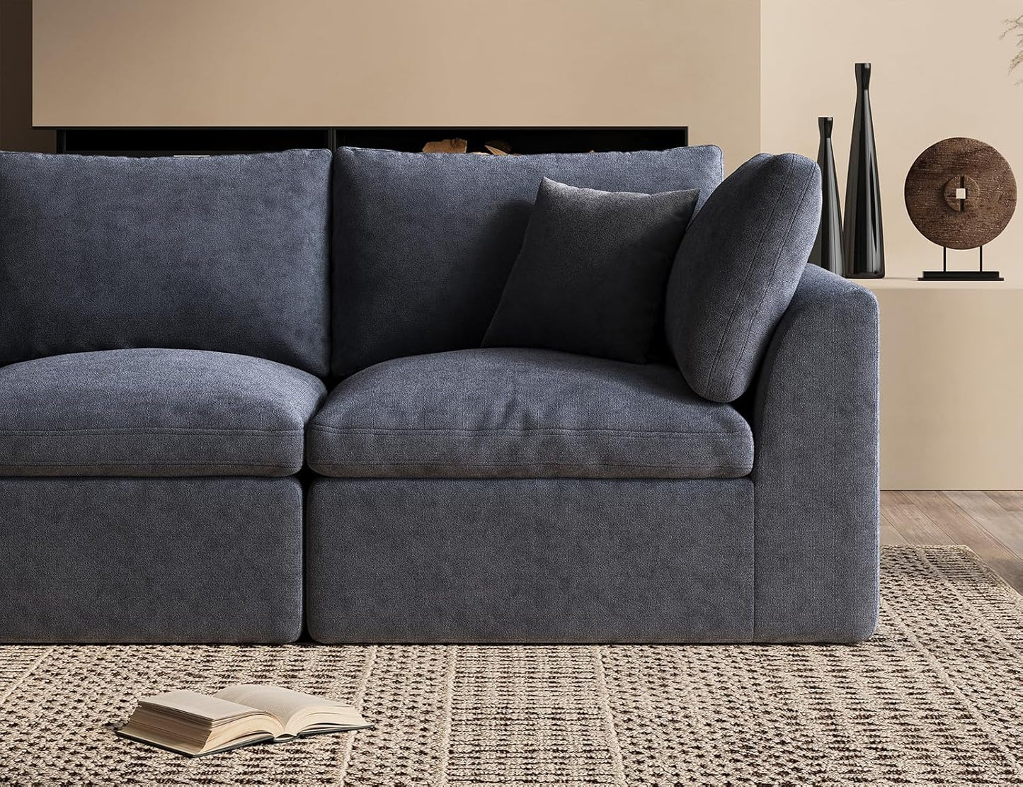 110 Inch Cloud Sectional Couches for Living Room, Convertible L Shaped Couch with Ottoman, 3 Seater Modular Sectional Sofa, Grey