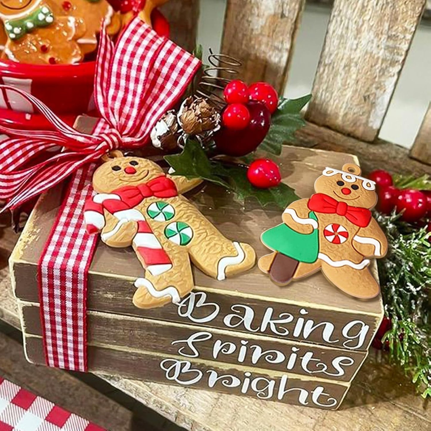 24pcs Gingerbread Man Ornaments for Christmas Tree, Assorted Gingerbread Figurines Ornaments, Christmas Tree Hanging Decorations, 3 Inch Tall