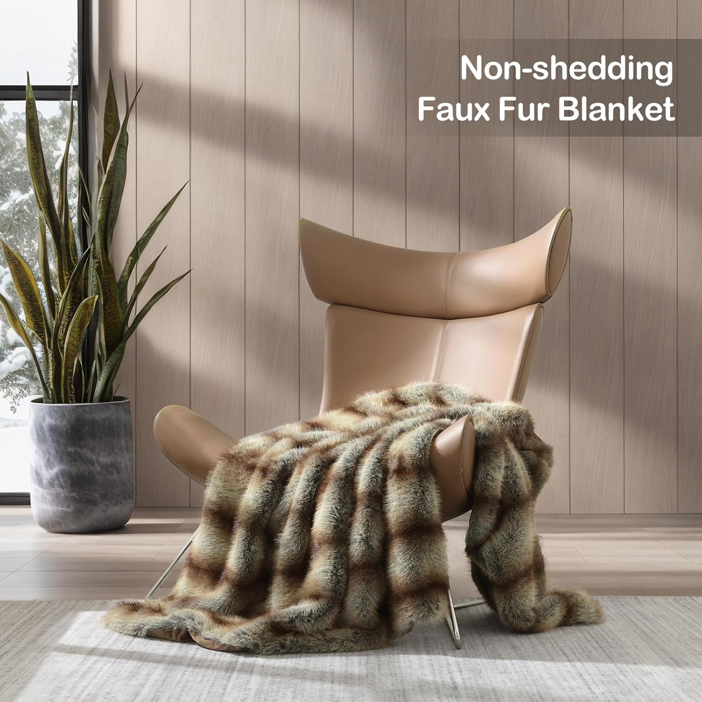 HORIMOTE HOME Luxury Plush Blanket, Soft & Cozy Fur Throw Blanket for Couch, Bed and Sofa, Fluffy Faux Fur Throw, with Shed-Free Design, 50x60 Inches Decorative Blankets, Brown Taupe Stripes