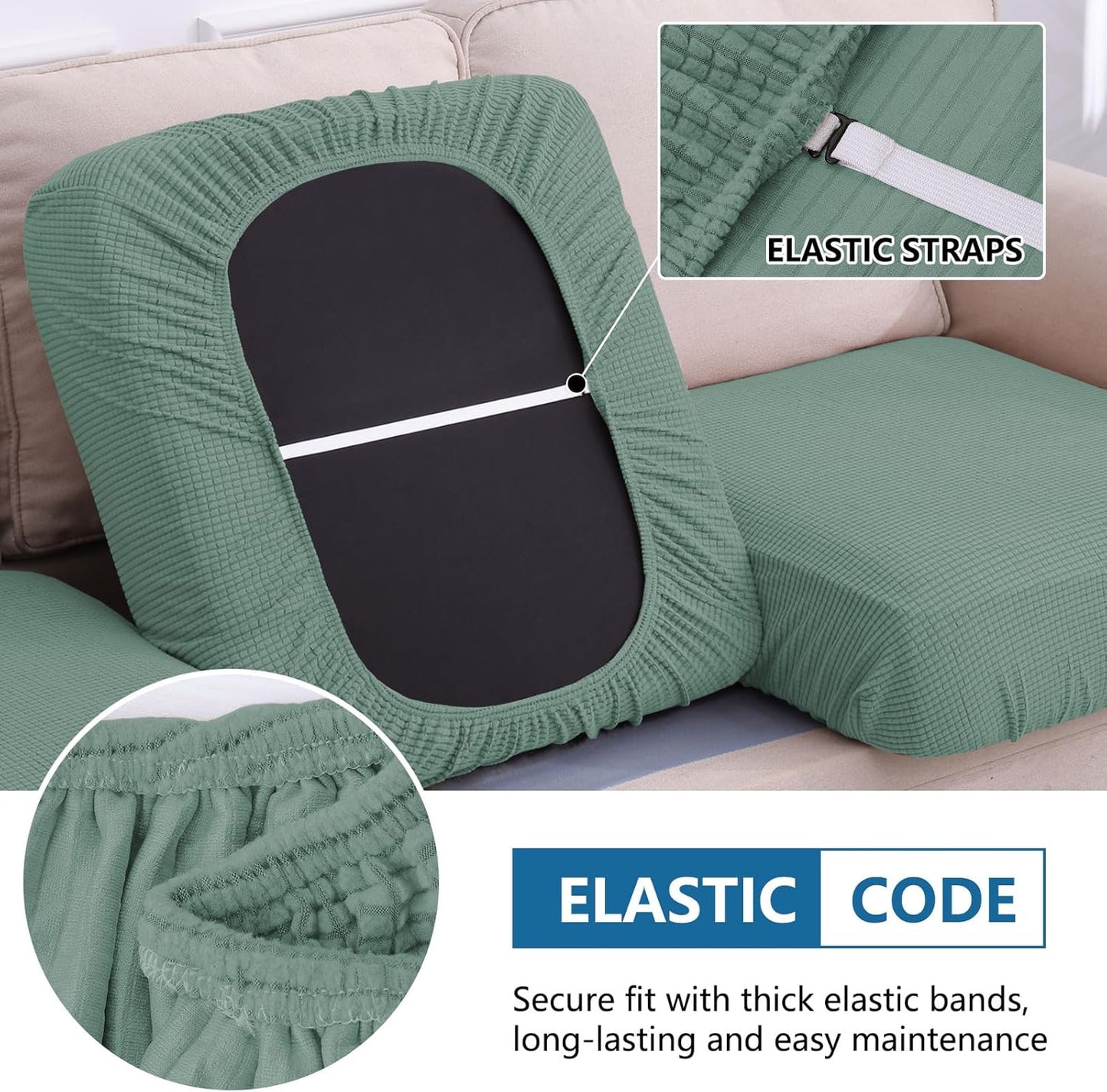 hyha Waterproof Couch Cushion Covers for Pets, Non Slip Sofa Seat Cover for Dogs Washable, Soft Thick Stretch Jacquard Fabric, Sofa Slipcovers with Elastic Bottom (1 Piece for Backrest M, Green)