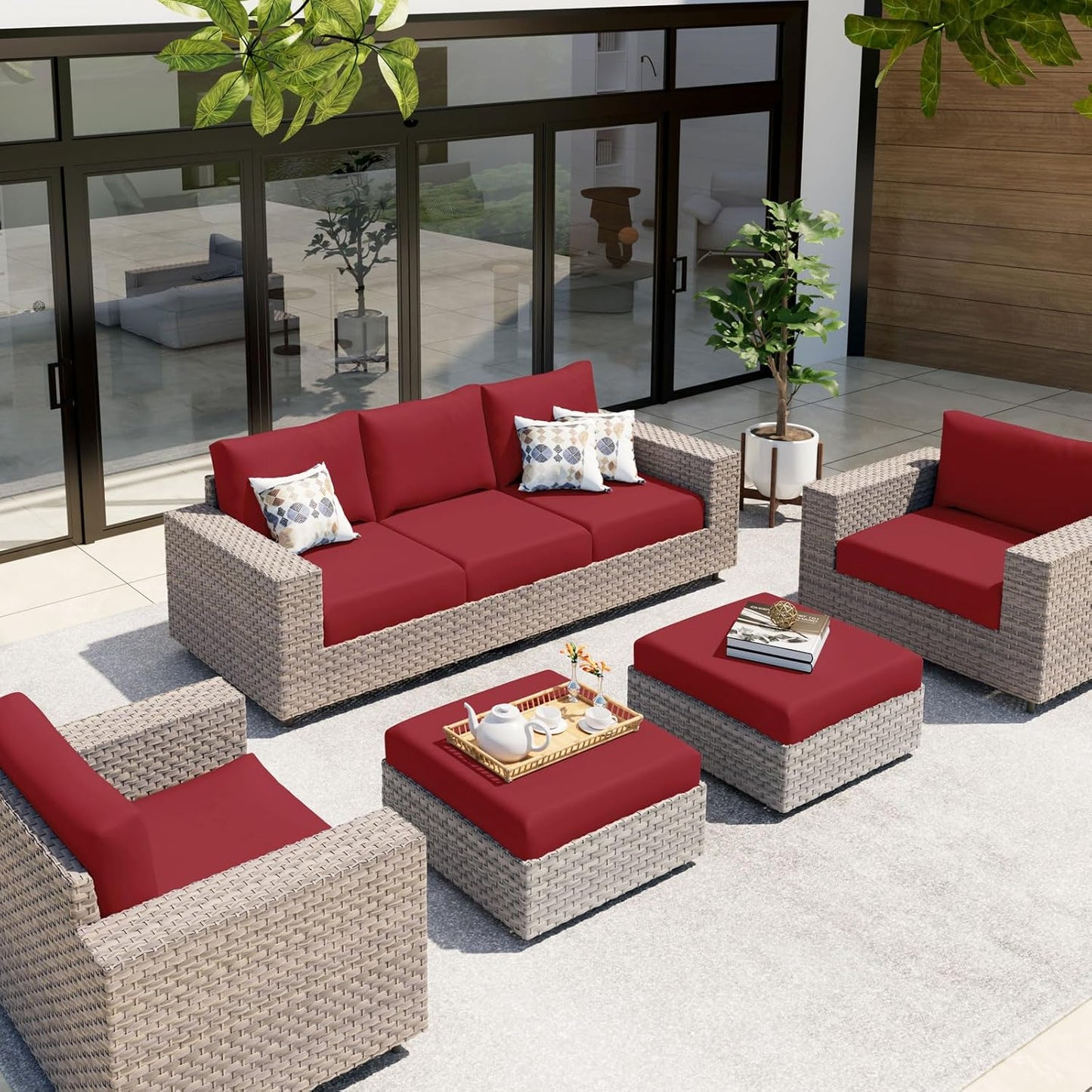 hyha Waterproof Couch Cushion Covers, Stretch Sofa Couch Seat Slipcover for Dog Washable, Non-Slip Waterproof Outdoor Cushion Covers for Patio Furniture Replacement (1 Piece for Large, Wine Red)