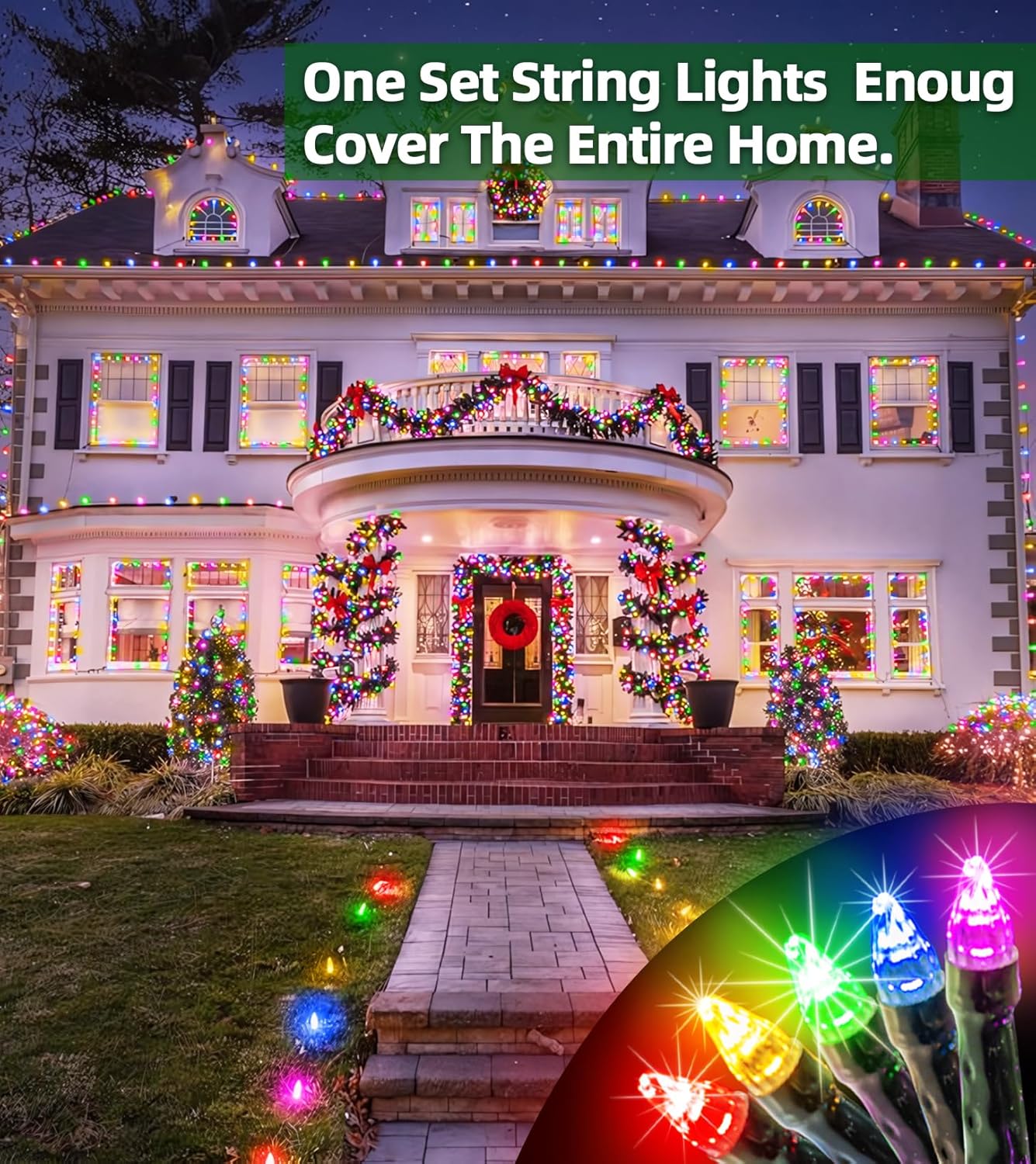 1500 LED 492FT Christmas Lights Outdoors, Green Wire LED String Lights with Timer Memory, Christmas Tree Lights for Indoor Outdoor Christmas Decorations Party Xmas Wedding Garden Patio (Multicolor)