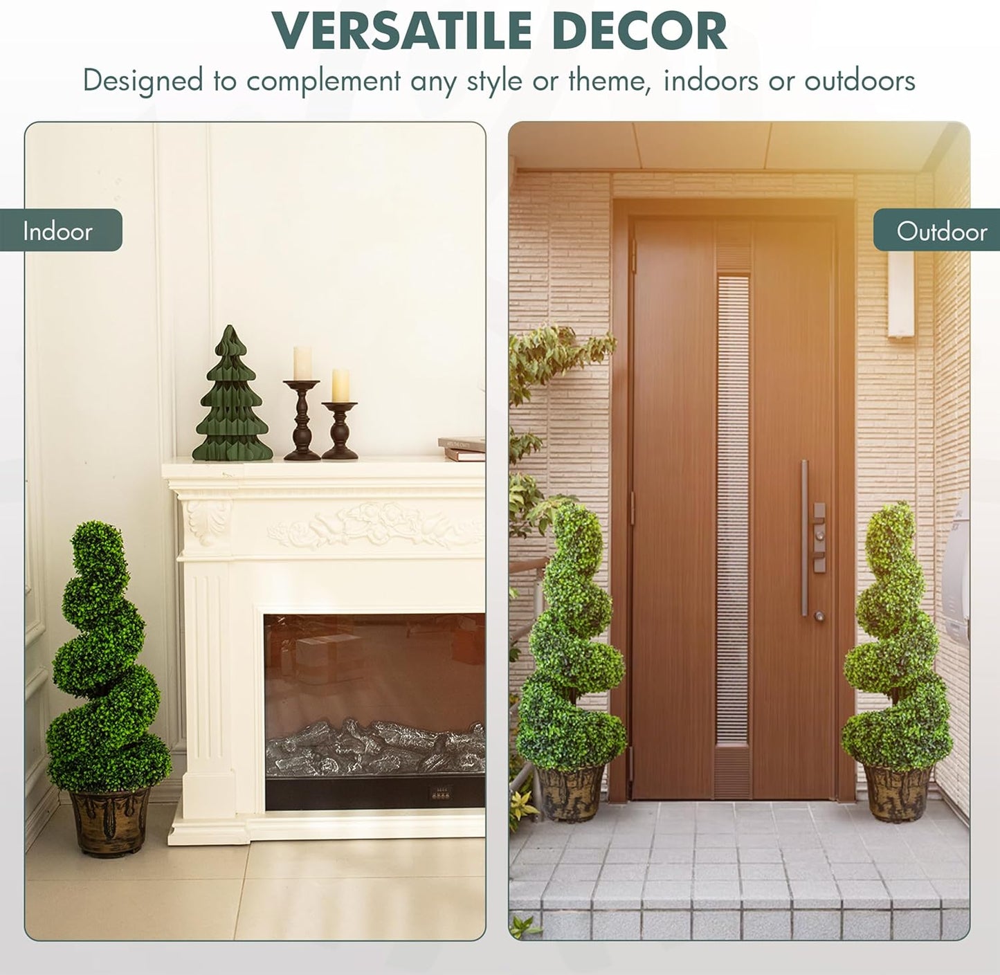 2-Pack Faux Boxwood Spiral Topiary Trees - 3ft Tall - Planter Included - Artificial Plants for Indoors or Outdoors - Realistic Dense Green Leaves with UV and Weather Protection