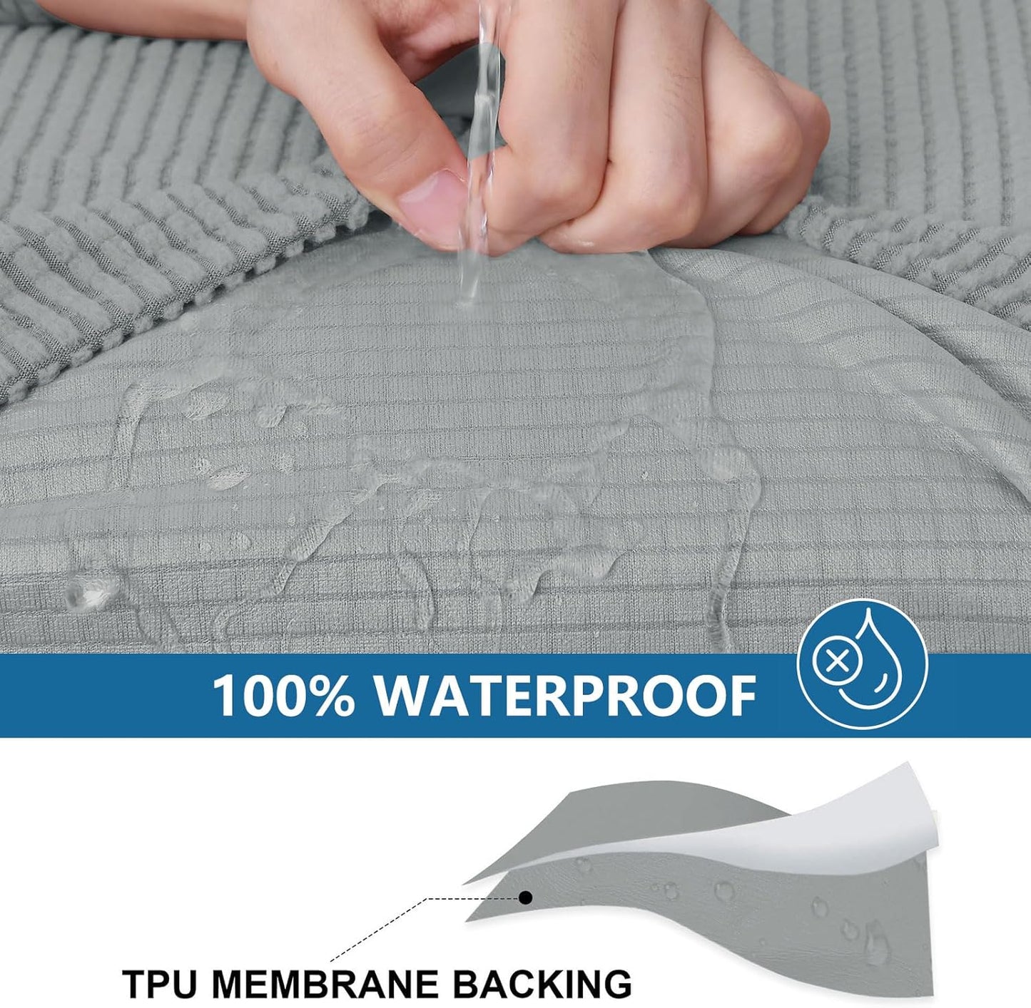 hyha Waterproof Couch Cushion Covers for Pets, Non Slip Sofa Seat Cover for Dogs Washable, Soft Thick Stretch Jacquard Fabric, Sofa Slipcovers with Elastic Bottom (1 Chaise+3 Seater, Light Grey)