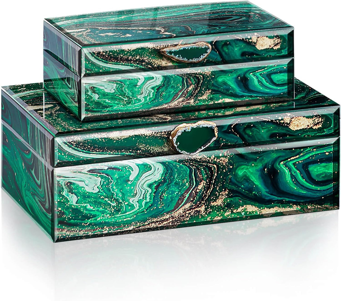 Homde Glass Decorative Storage Box: Set of 2 Boxes for Home Decor - Large Organizer with Lids for Decorations
