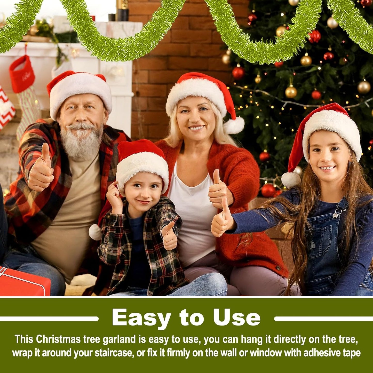 50 Feet Metallic Twist Tinsel Garland - Wall Hanging Backdrop for Parade Floats, Christmas Eve, New Year, Valentine's Day Parties (Light Green, 2in x 50ft)