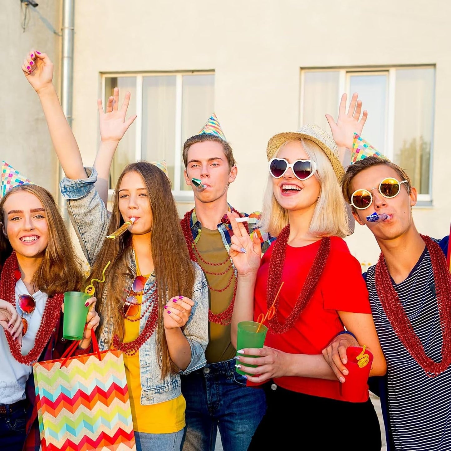 50PCS Bead Necklace, Red Christmas Bead Stuff Party Favors, 33" Necklaces Festival Parade Throw Accessories for Wedding Birthday Valentines Mardi Gras Christmas Celebrations Decorations