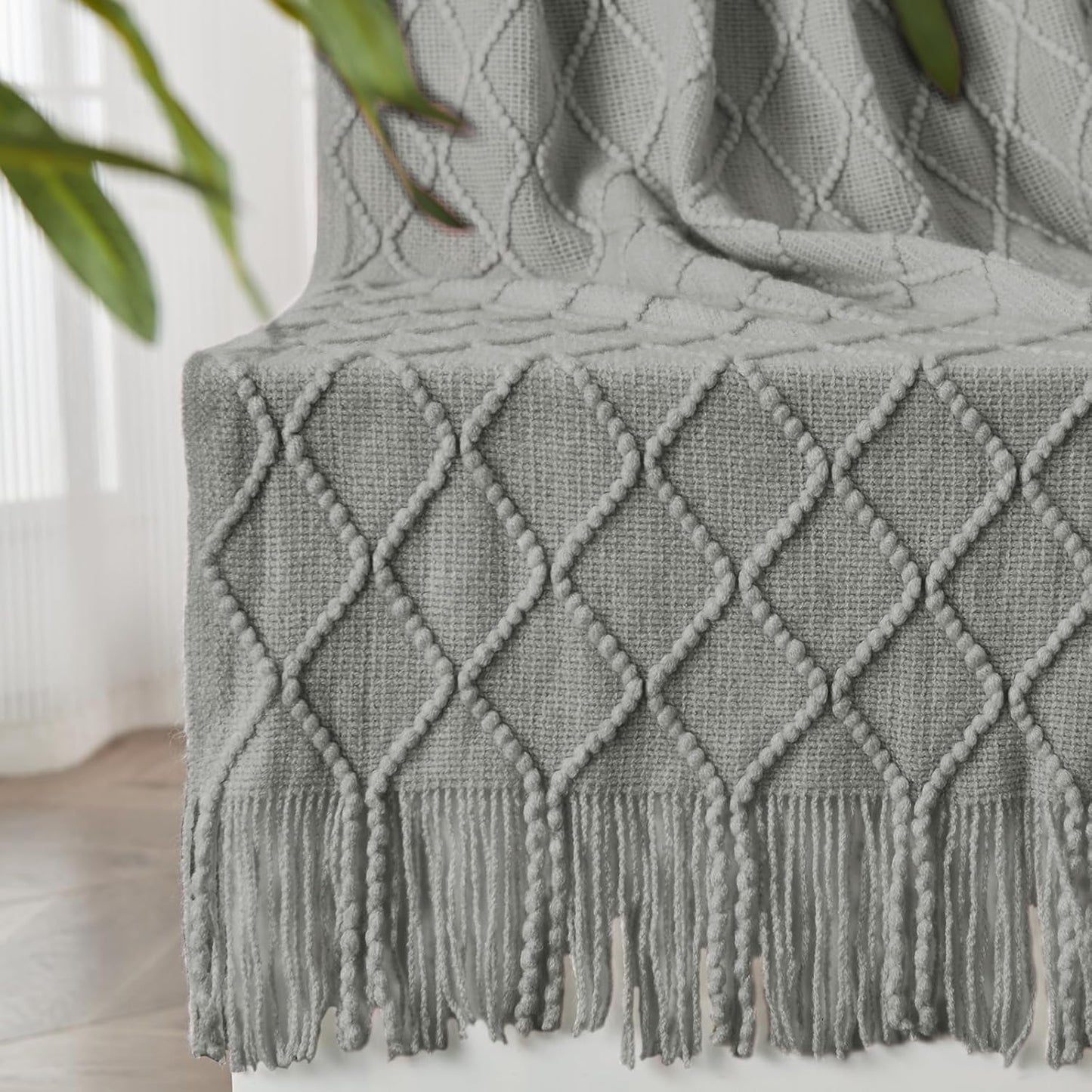 inhand Knitted Throw Blankets for Couch and Bed, Soft Cozy Knit Blanket with Tassel, Light Grey Lightweight Decorative Blankets and Throws, Farmhouse Warm Woven Blanket for Men and Women, 60"x80"